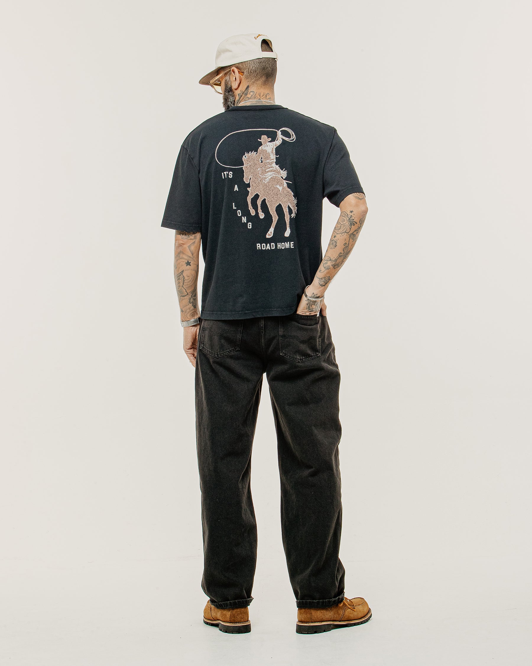 Long Road Boxy T-Shirt - Heavy Washed Black