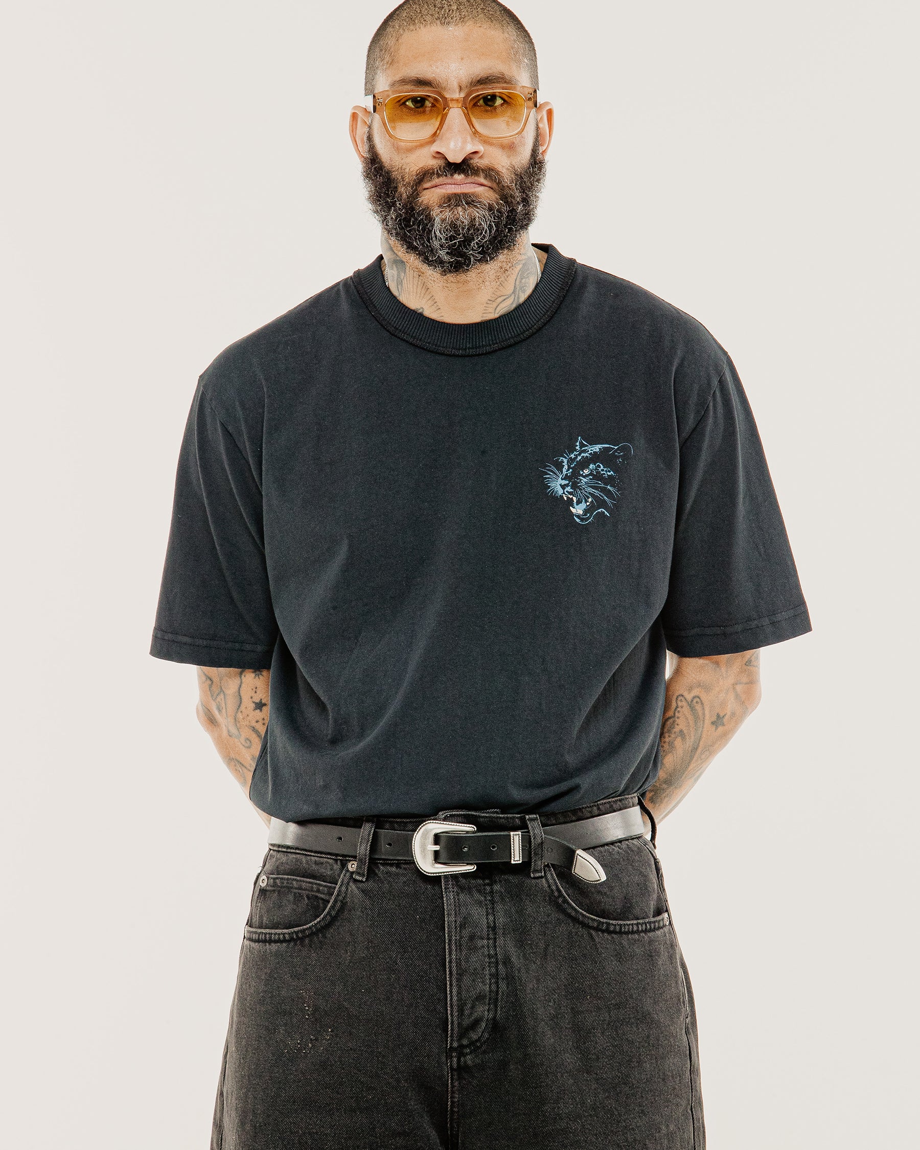 Panther Sports Boxy T-Shirt - Heavy Washed Black