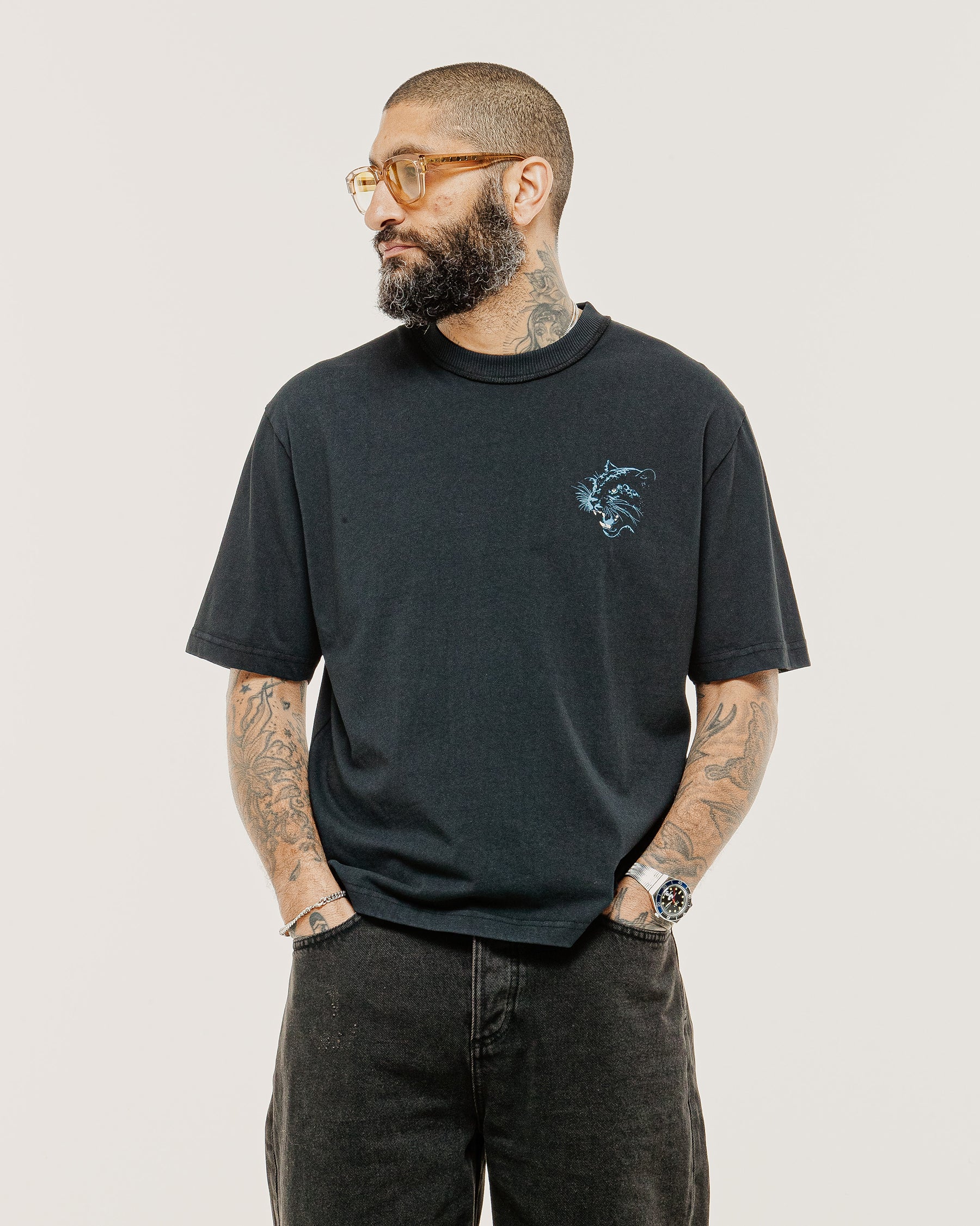 Panther Sports Boxy T-Shirt - Heavy Washed Black