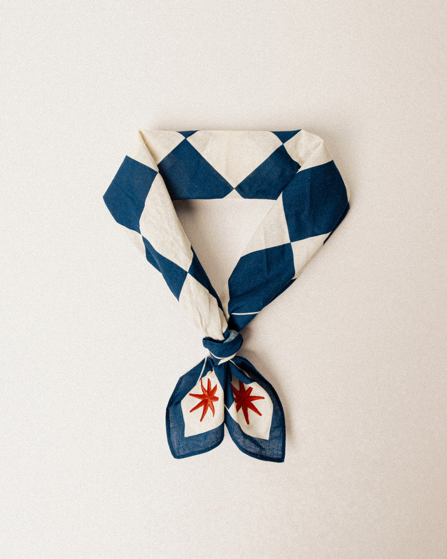 P&Co Checkerboard Bandana - Navy & Ecru