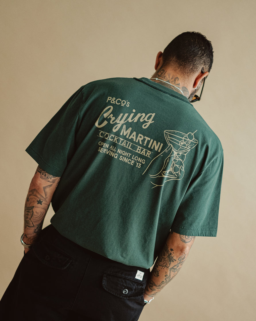 Crying Martini Boxy T-Shirt - Forest Green