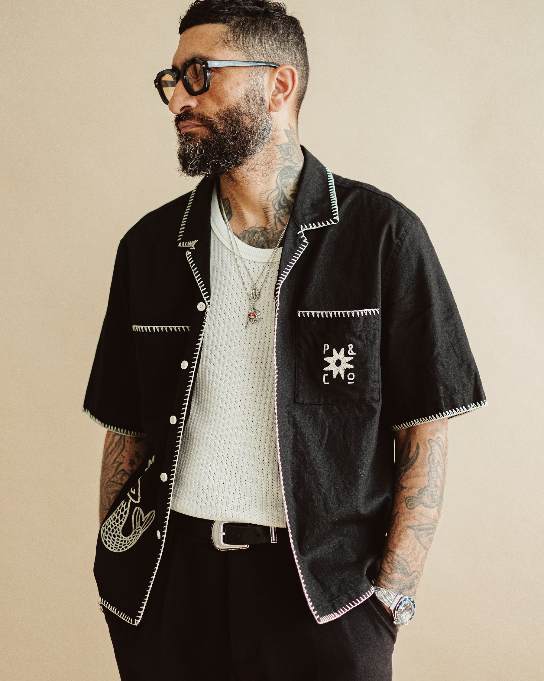 Ecru & Black Eddie Bowling Shirt | Men's Shirts ‐ P&Co - A Mindset