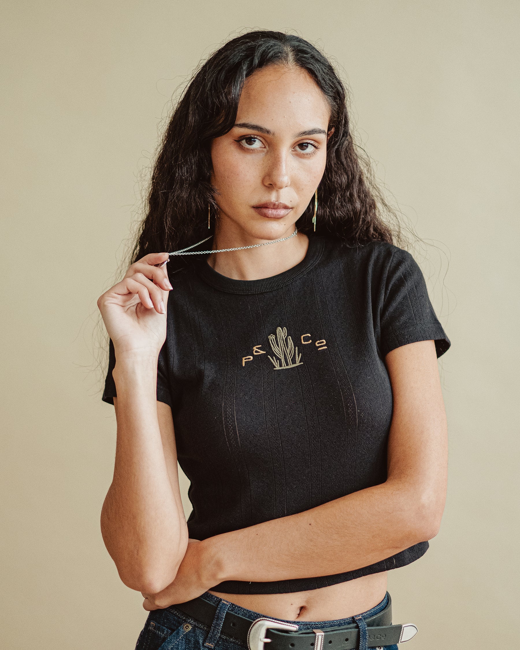 Cactus Embroidered Baby T-Shirt - Washed Black