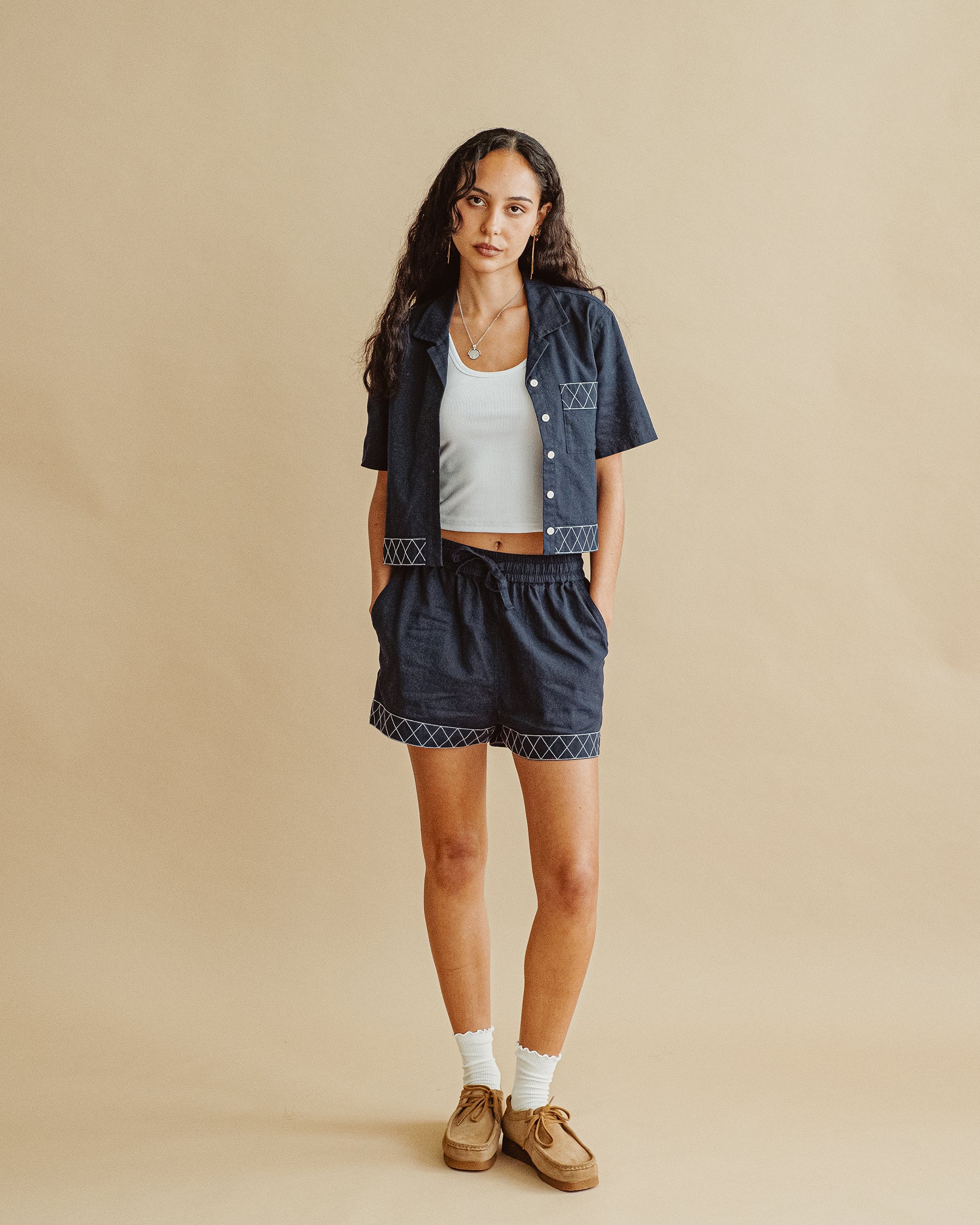Lottie Linen Shorts - Navy