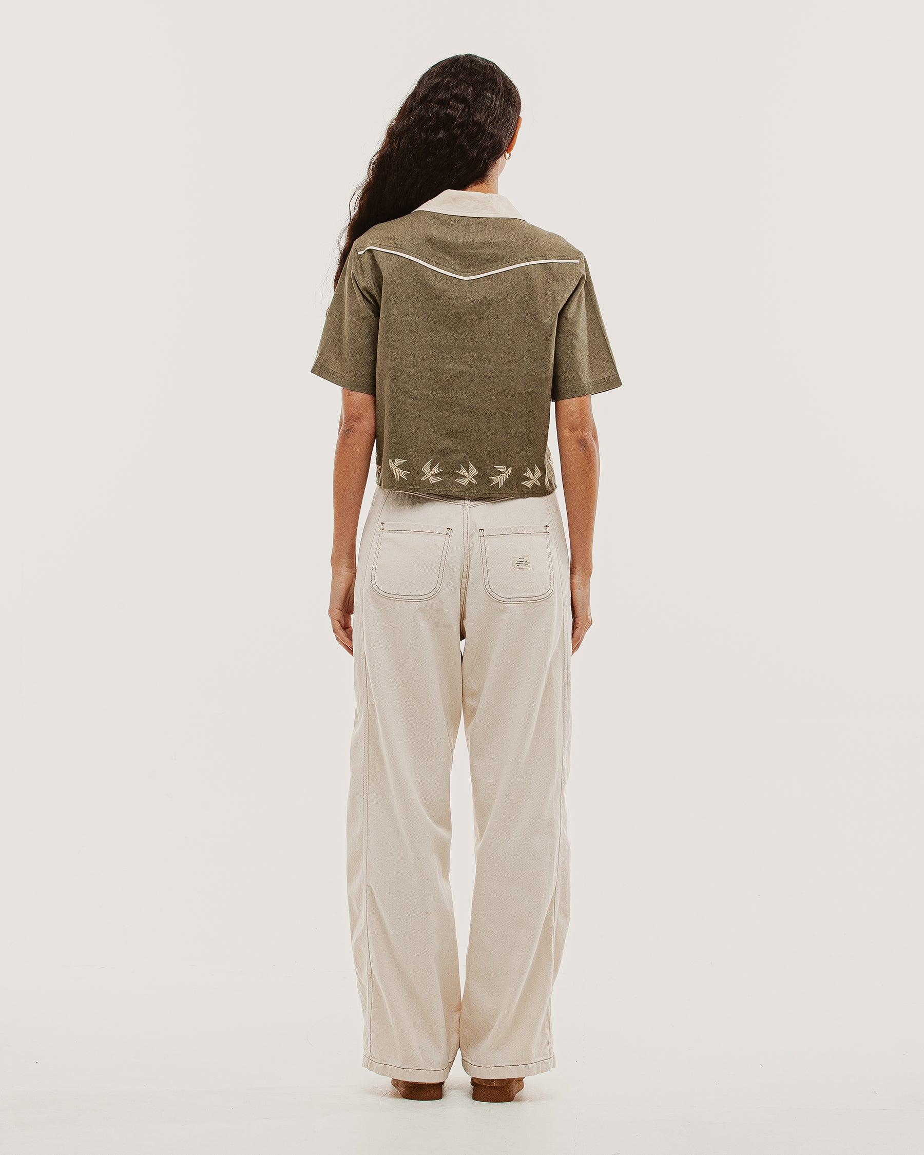 Emmylou Cropped Linen Shirt - Khaki