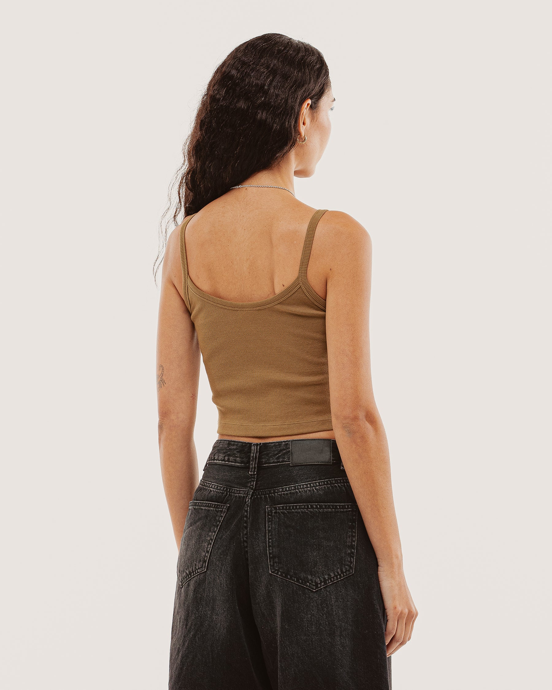 Lexie Lace-Trim Ribbed Cami - Khaki