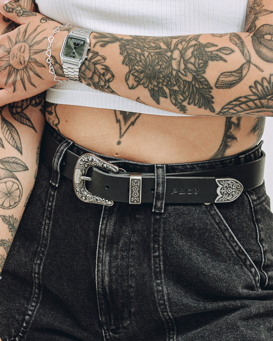 Dolly Western Leather Belt - Black