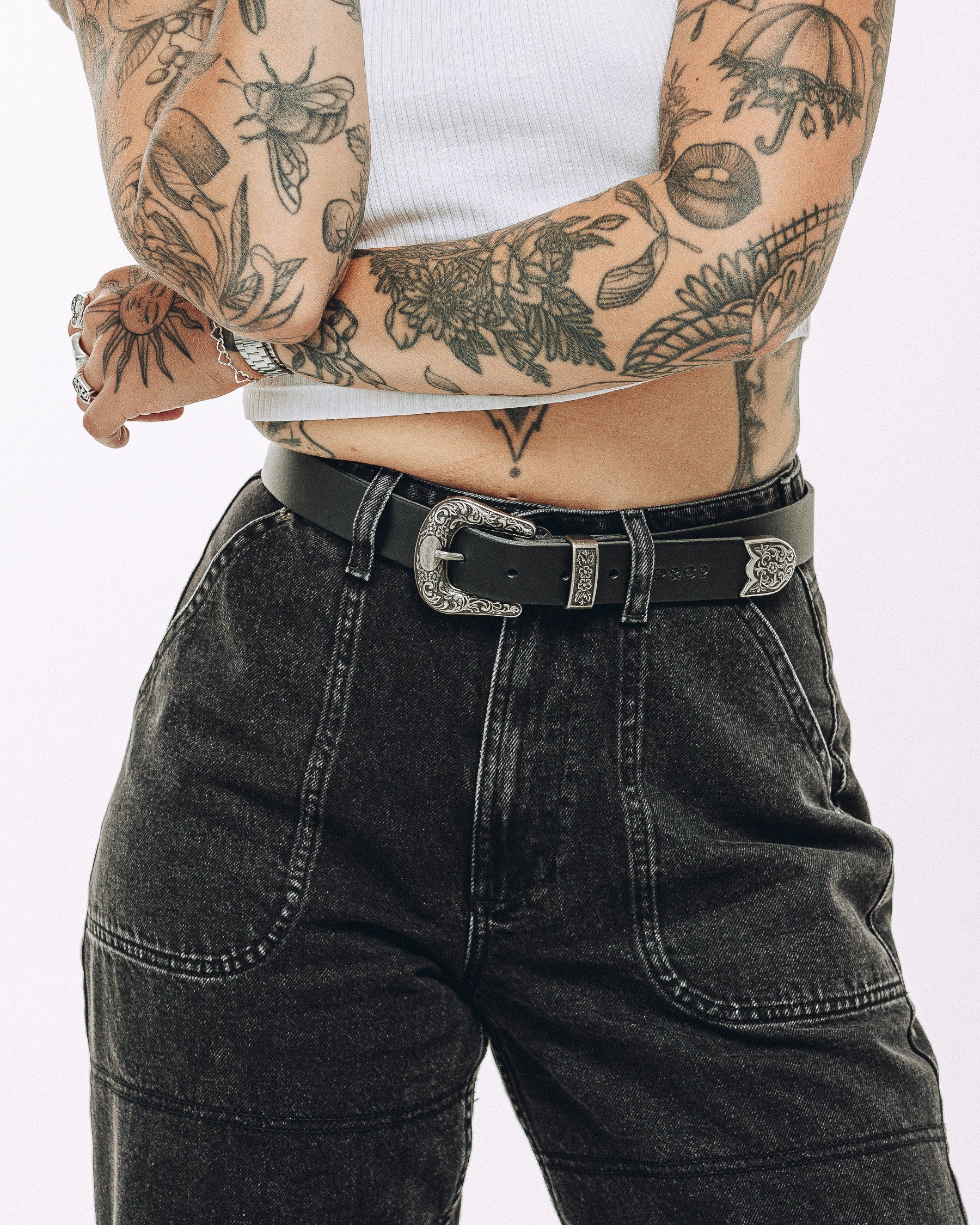 Dolly Western Leather Belt - Black