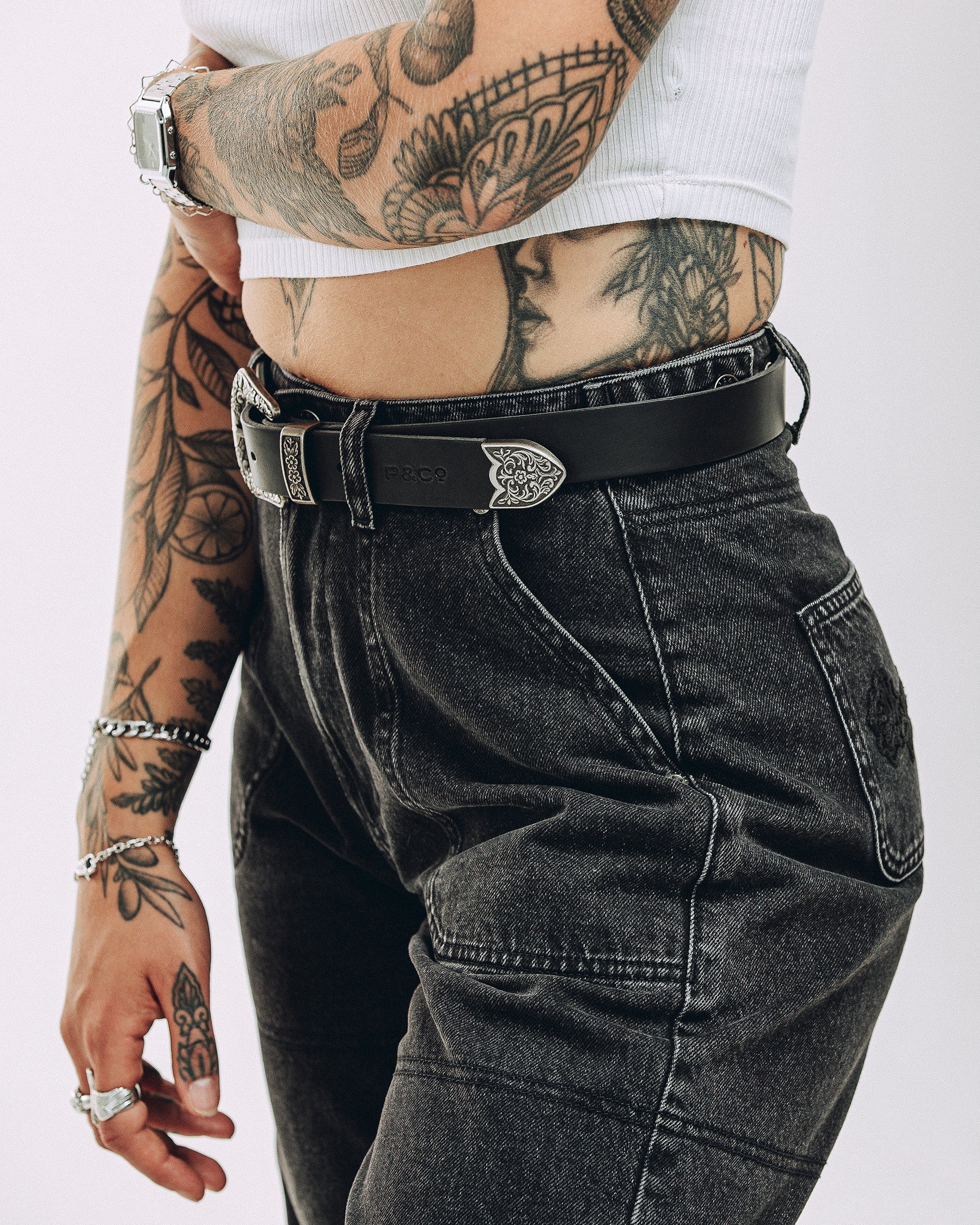 Dolly Western Leather Belt - Black