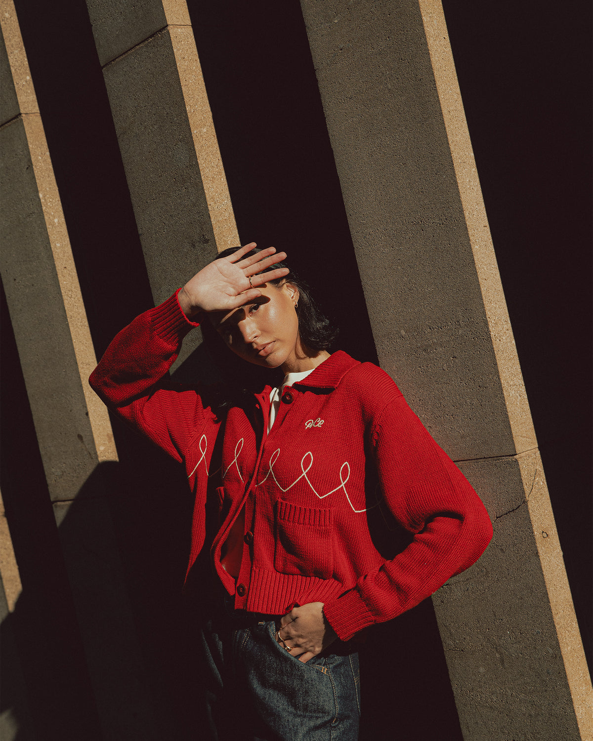 Taylor Embroidered Knitted Cardigan - Red
