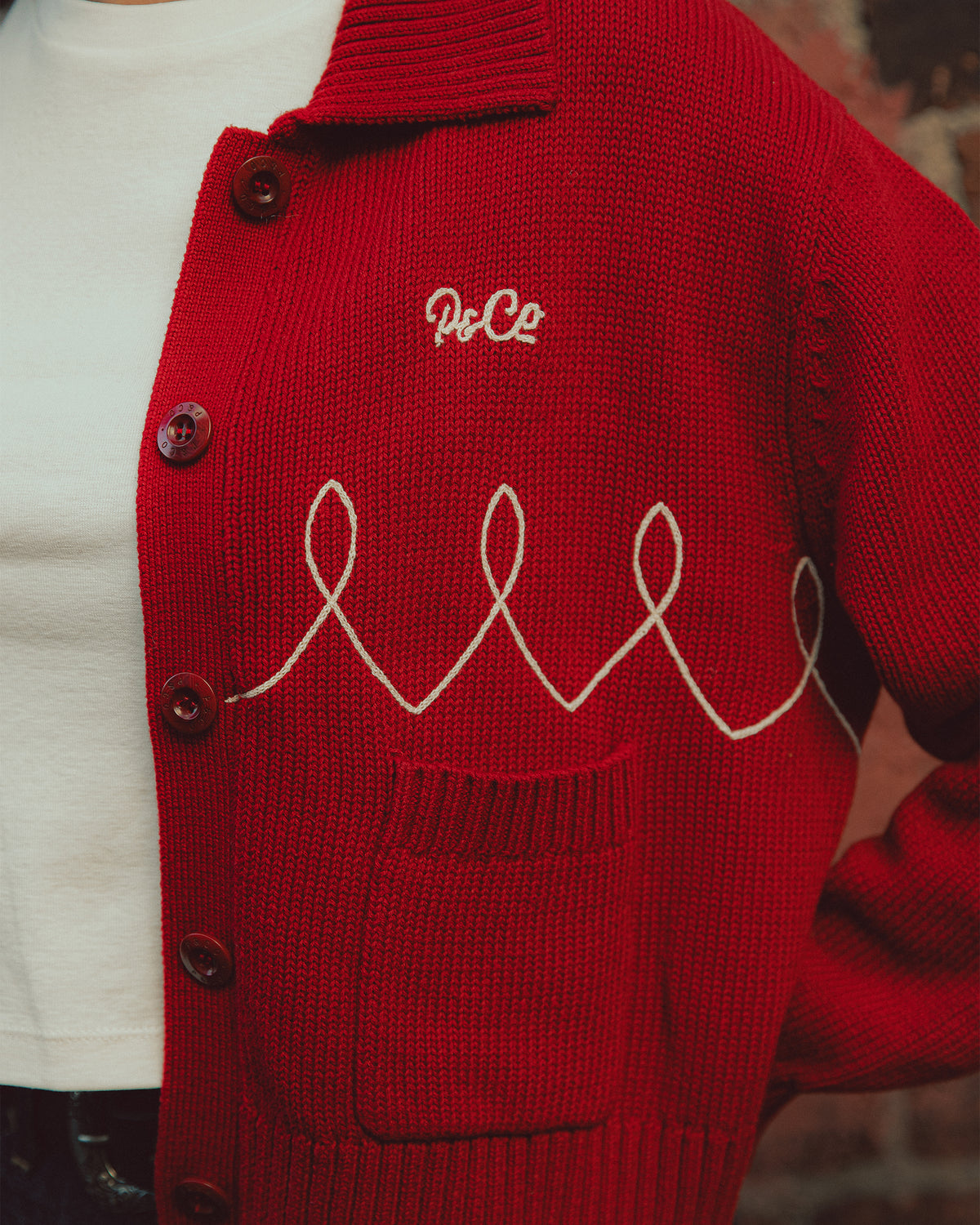 Taylor Embroidered Knitted Cardigan - Red