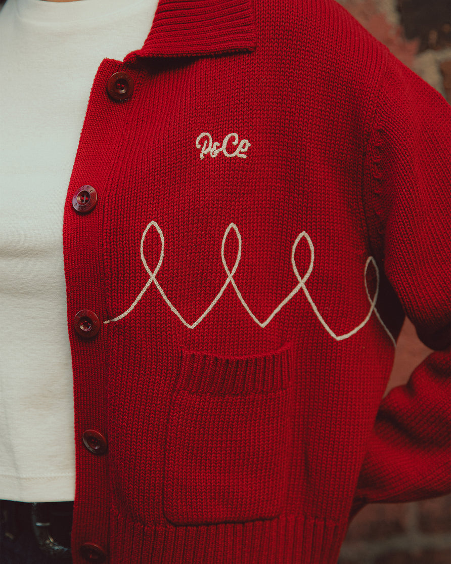 Taylor Embroidered Knitted Cardigan - Red