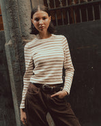 Demi Waffle Longsleeve - Tan Stripe