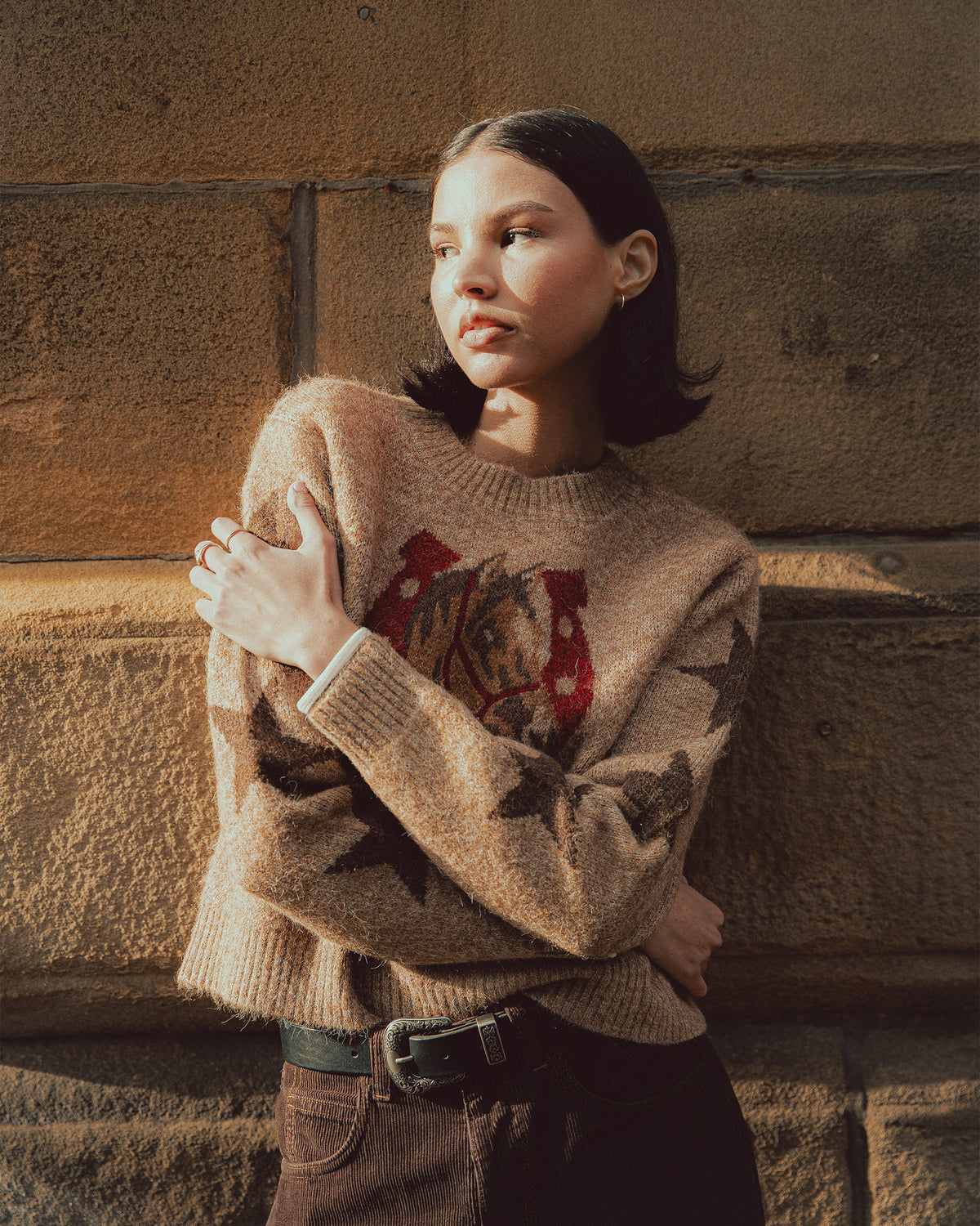 Shelby Intarsia Knit - Biscuit