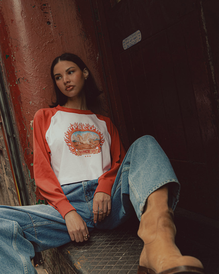 Pegasus Raglan Longsleeve - Ecru & Red