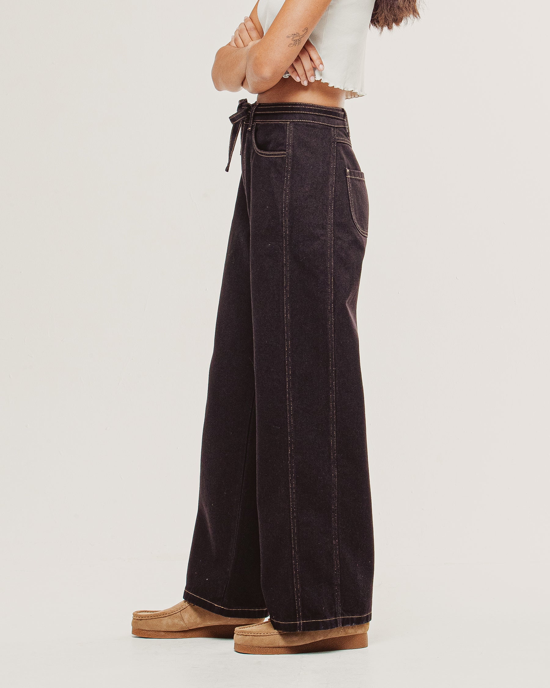 Keaton Wide Leg Denim Jean - Dark Brown