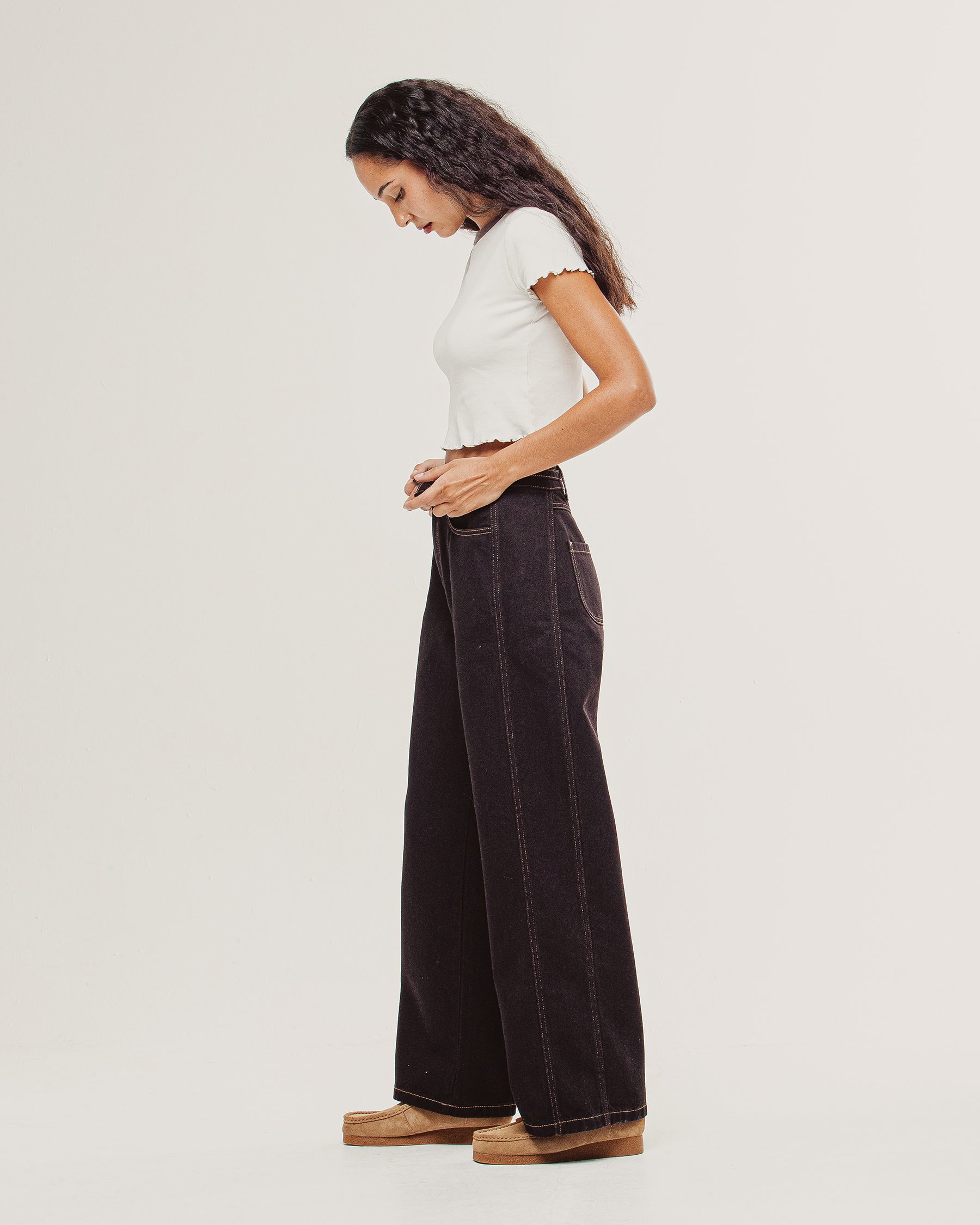 Keaton Wide Leg Denim Jean - Dark Brown