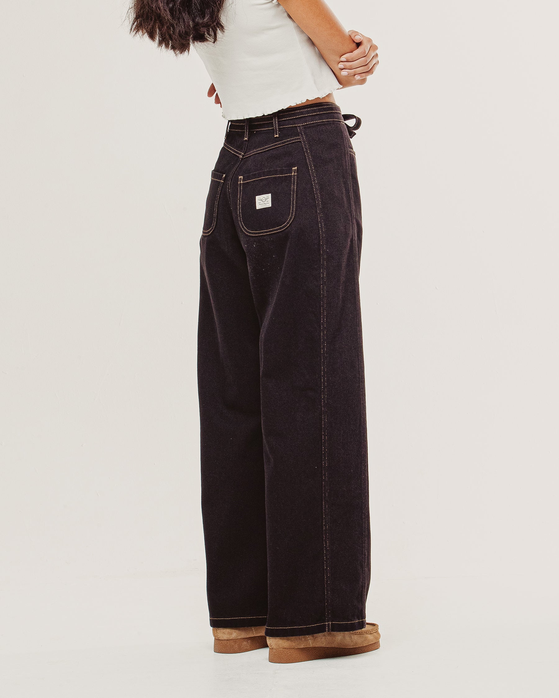 Keaton Wide Leg Denim Jean - Dark Brown