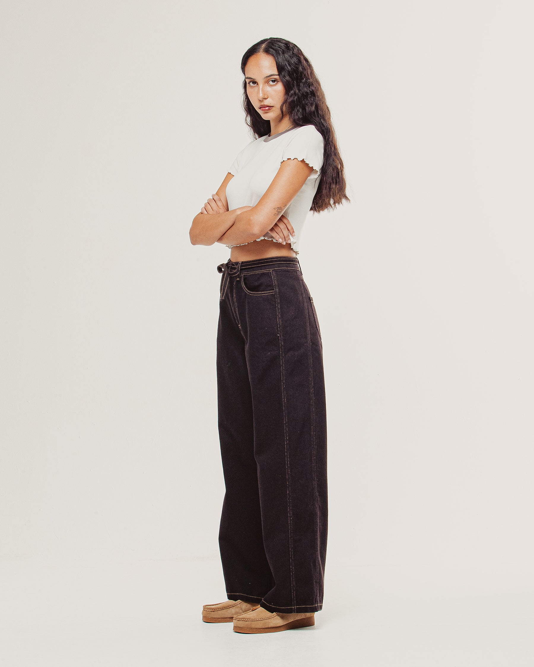 Keaton Wide Leg Denim Jean - Dark Brown