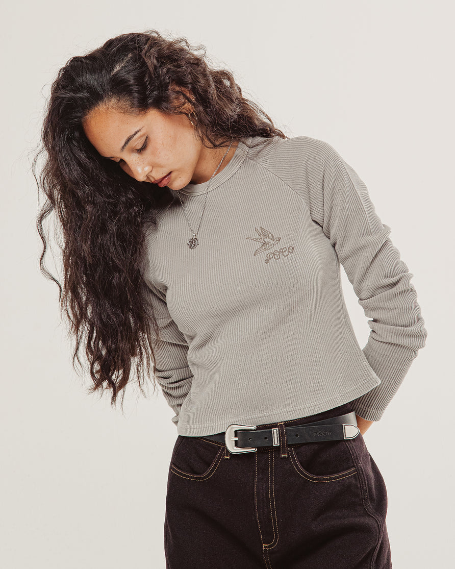 Swallow Ribbed Longsleeve Baby T-Shirt - Taupe