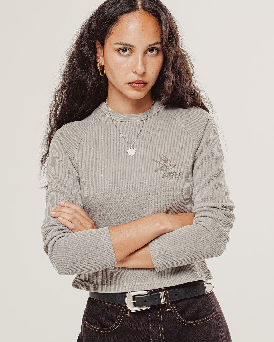 Swallow Ribbed Longsleeve Baby T-Shirt - Taupe