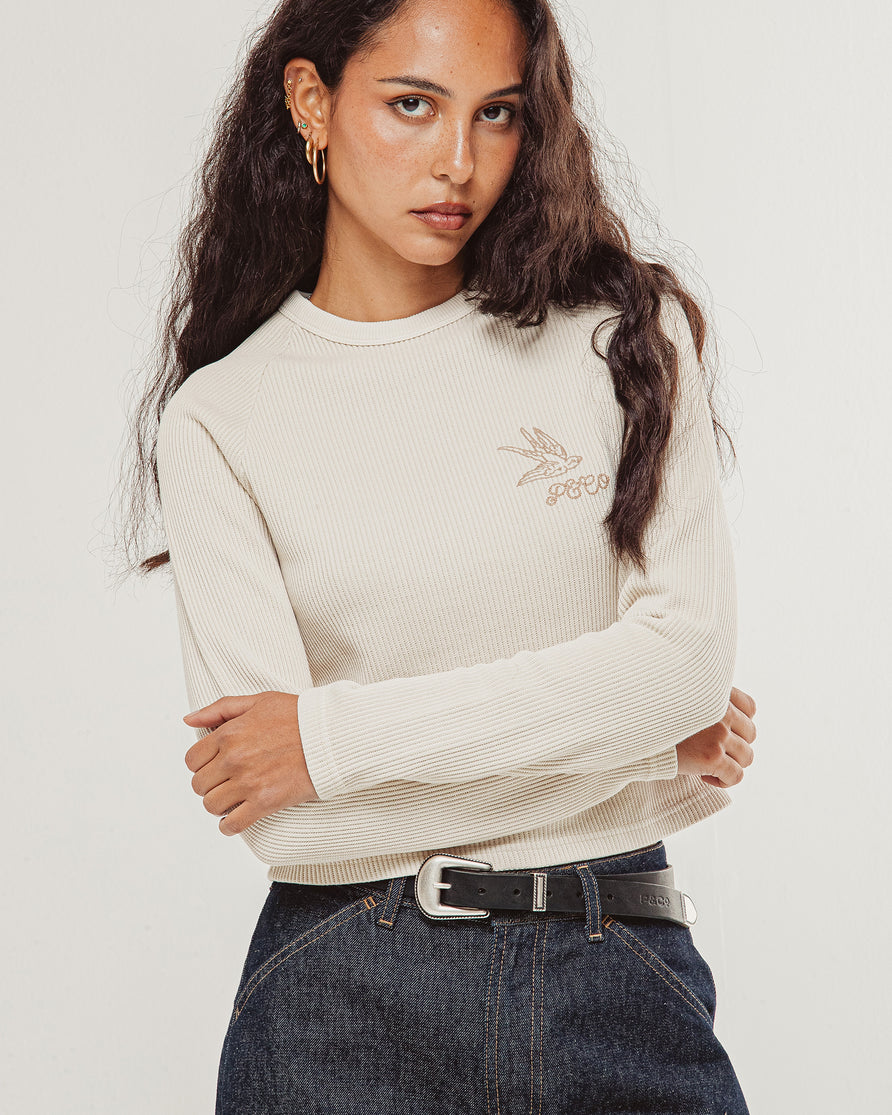 Swallow Ribbed Longsleeve Baby T-Shirt - Oatmeal