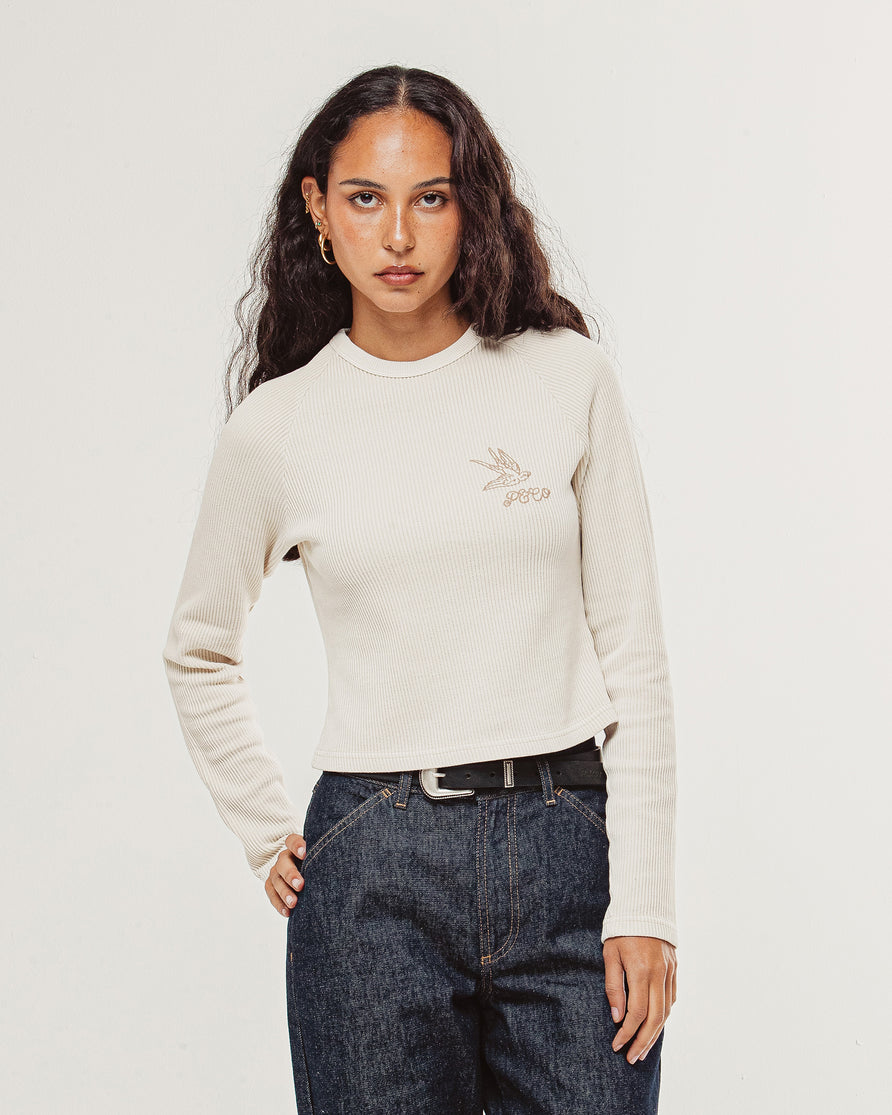 Swallow Ribbed Longsleeve Baby T-Shirt - Oatmeal