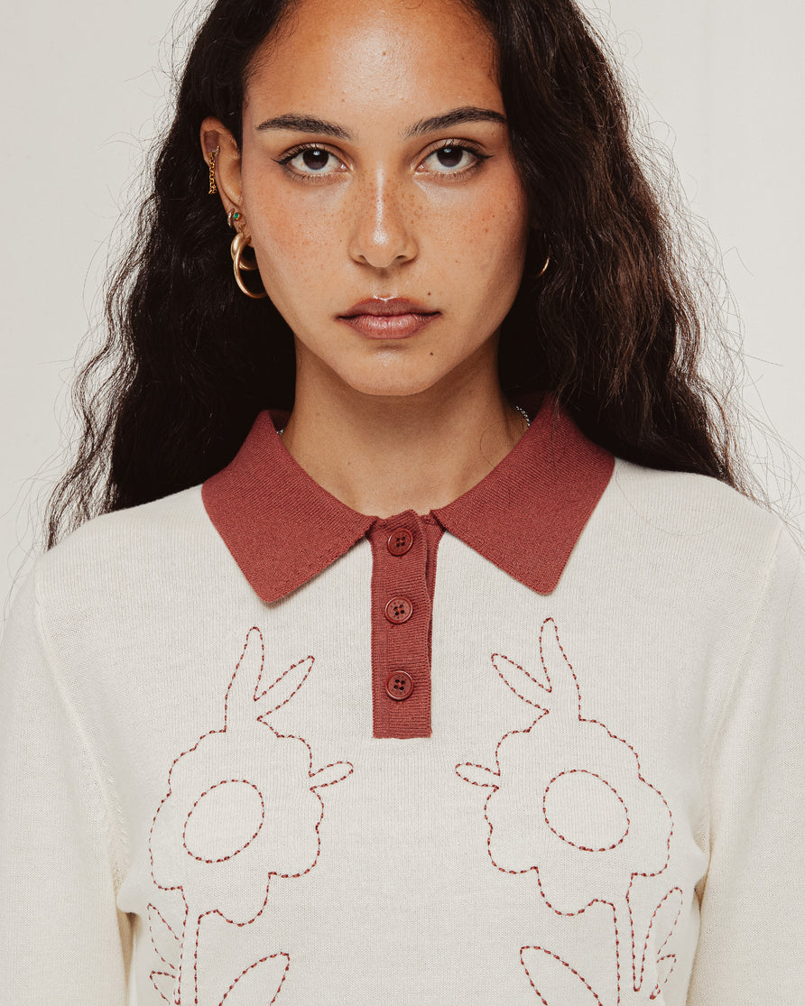 Maisie Longsleeve Knitted Polo - Off White