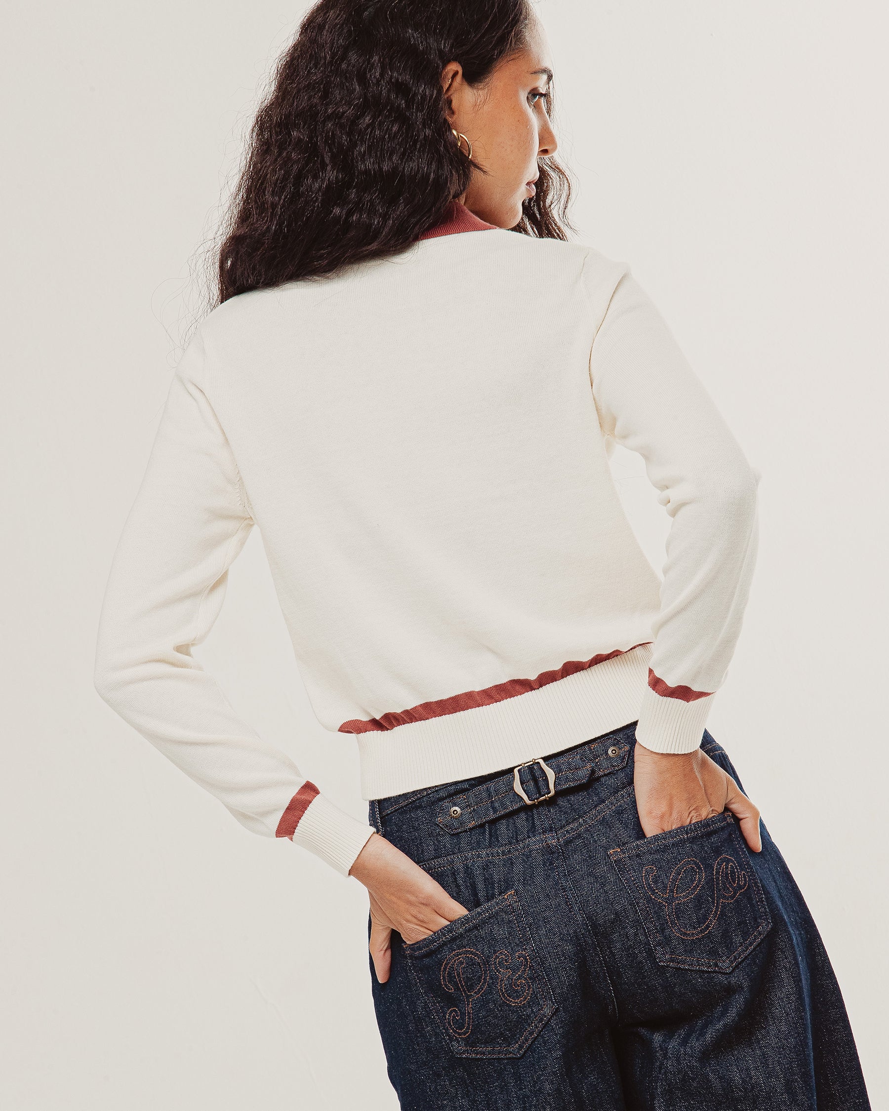 Maisie Longsleeve Knitted Polo - Off White