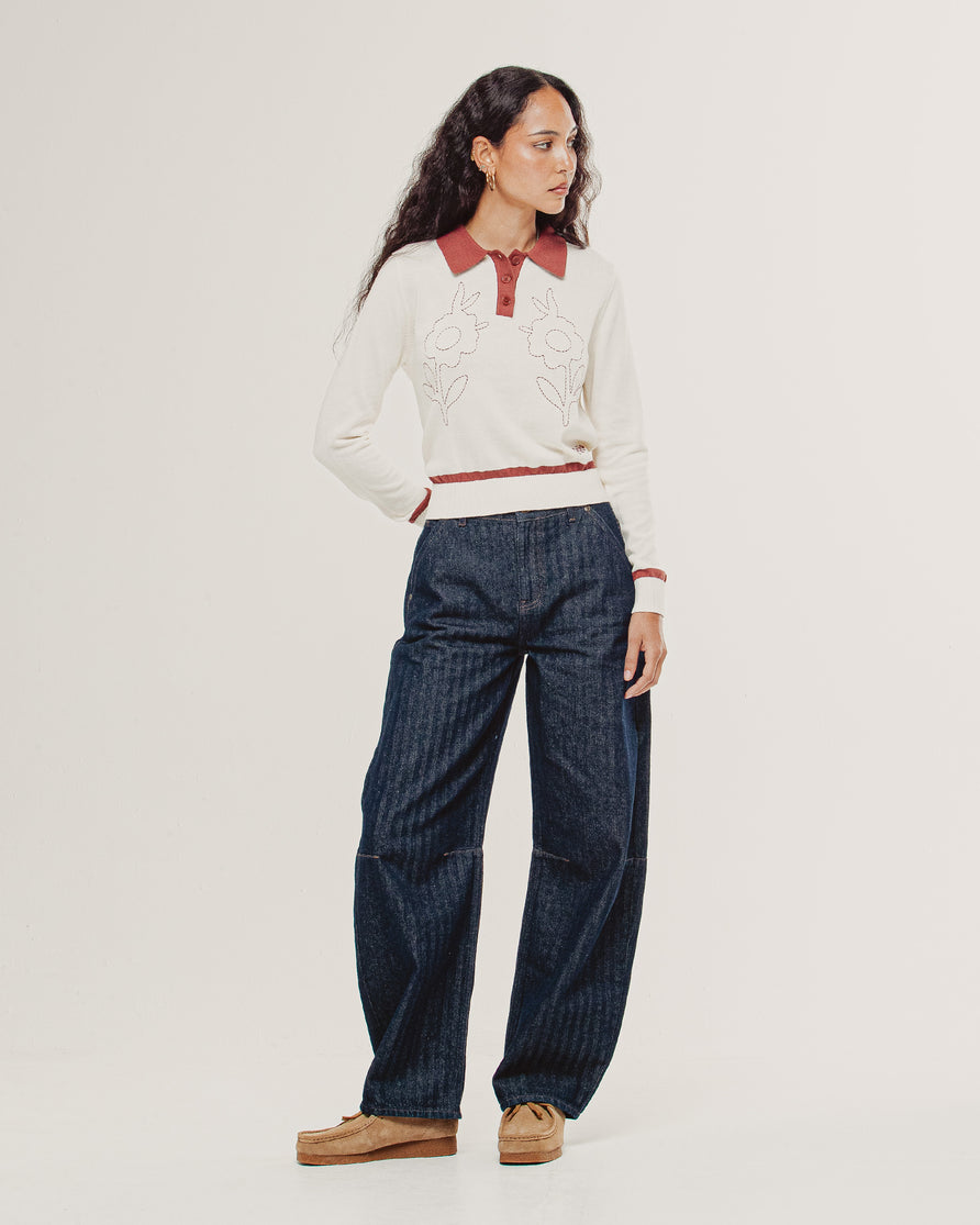 Maisie Longsleeve Knitted Polo - Off White