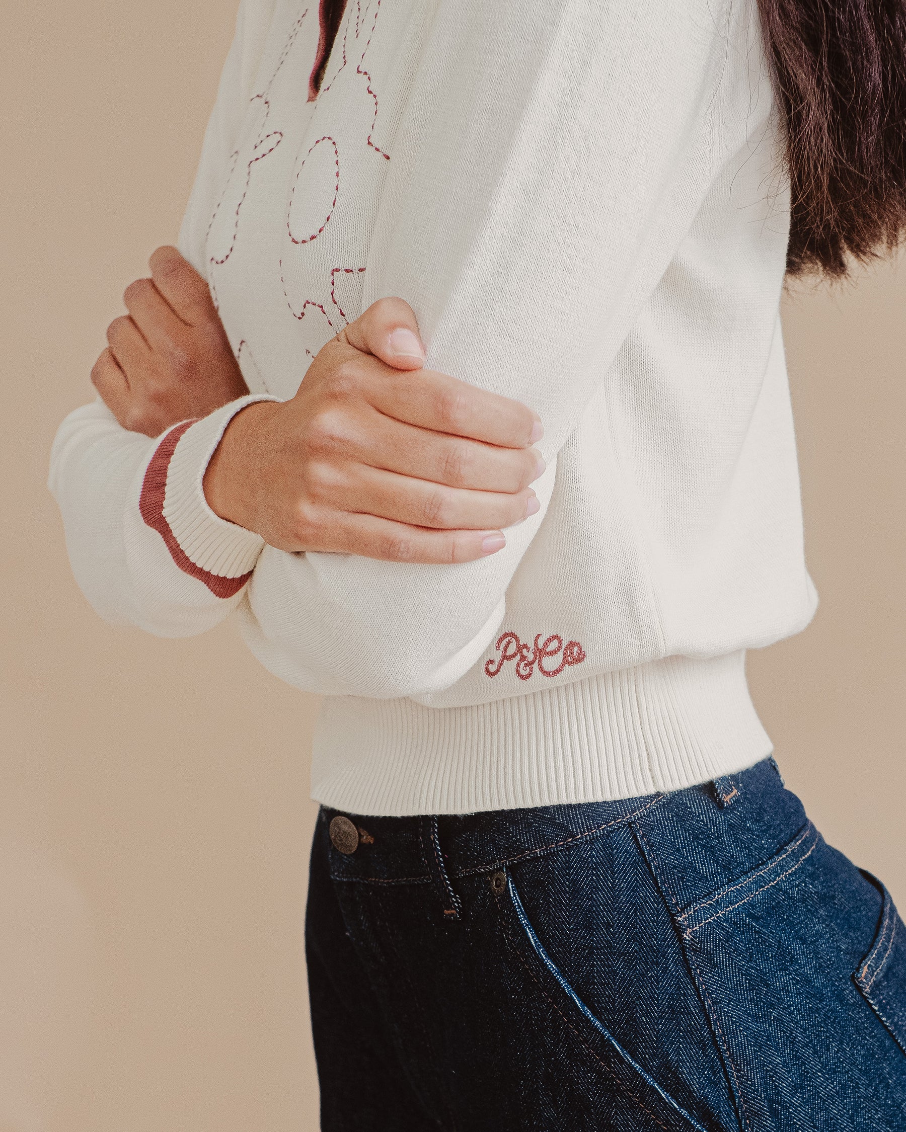 Maisie Longsleeve Knitted Polo - Off White