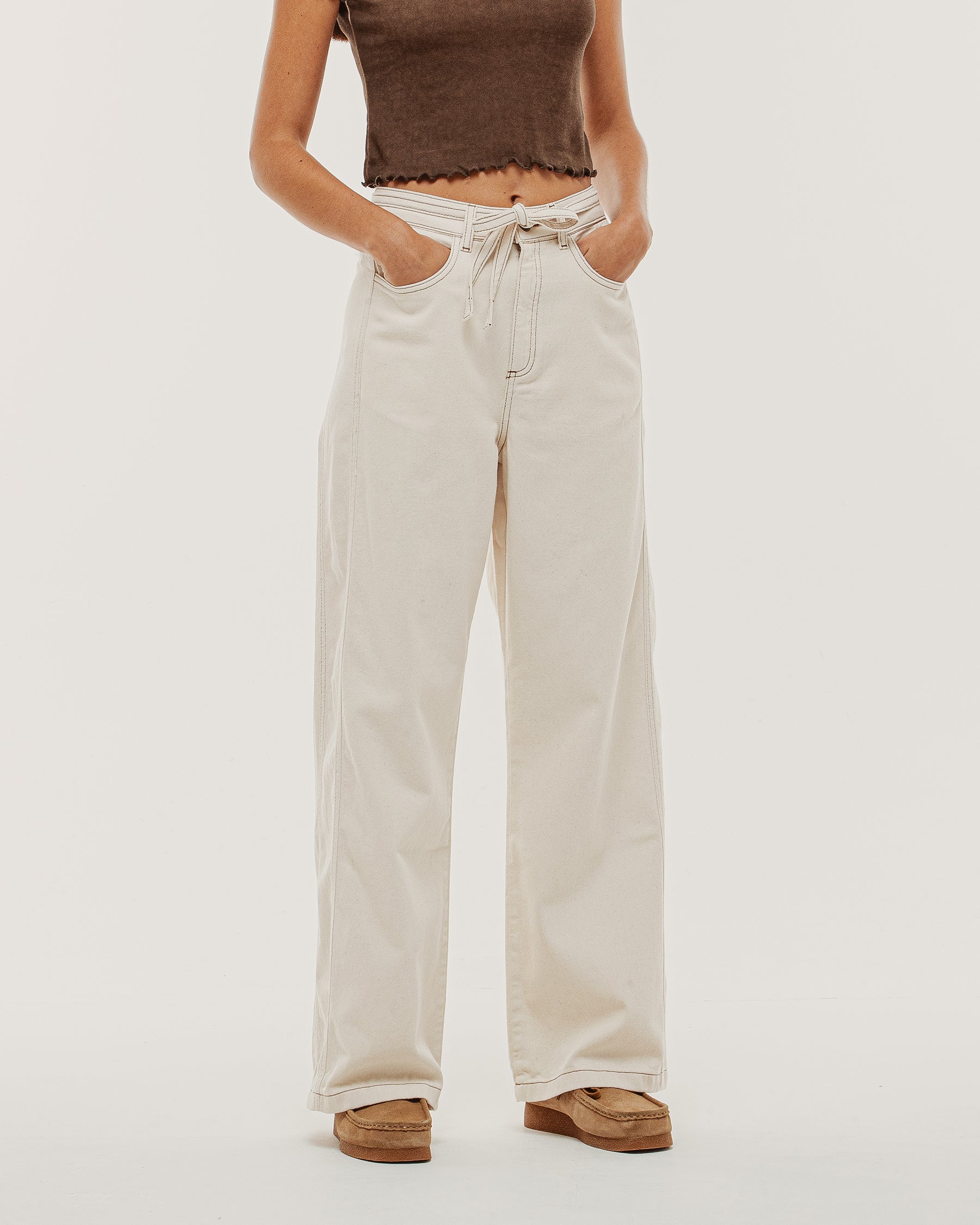 Keaton Wide Leg Denim Jean - Ecru