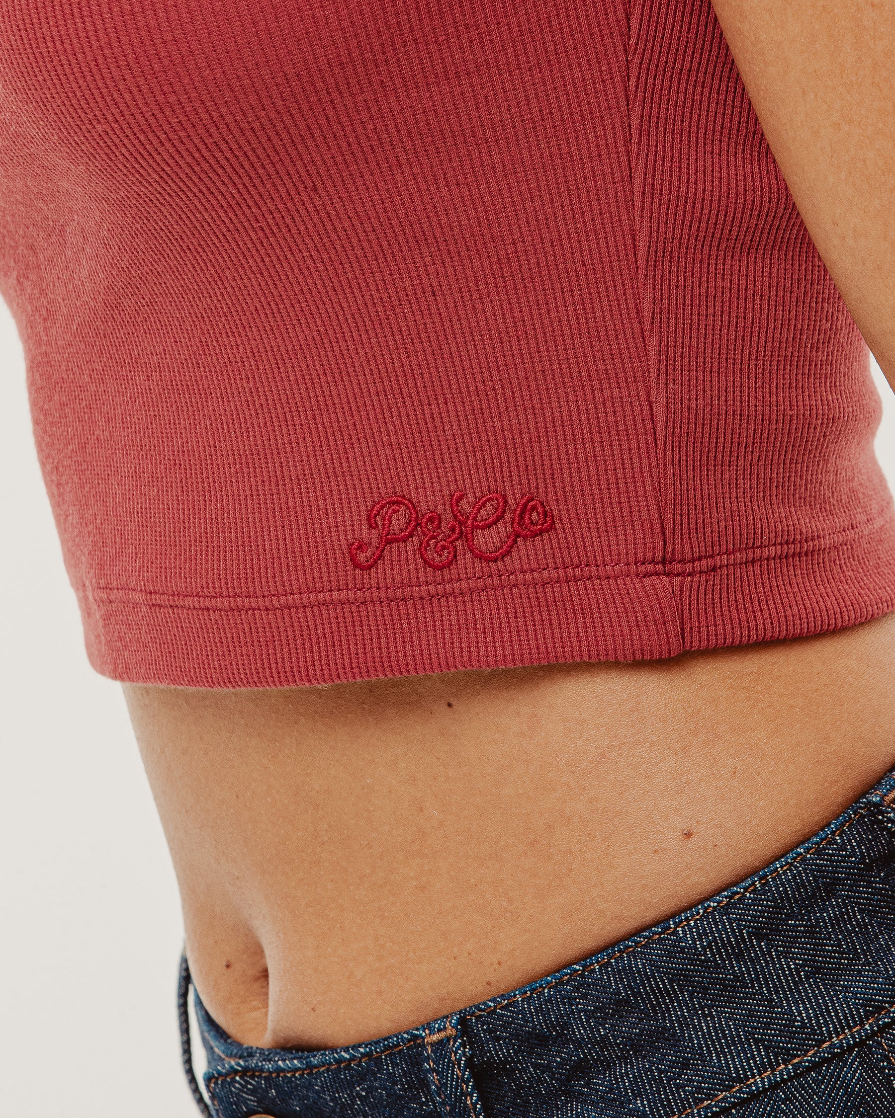 Lexie Lace-Trim Ribbed Cami - Red