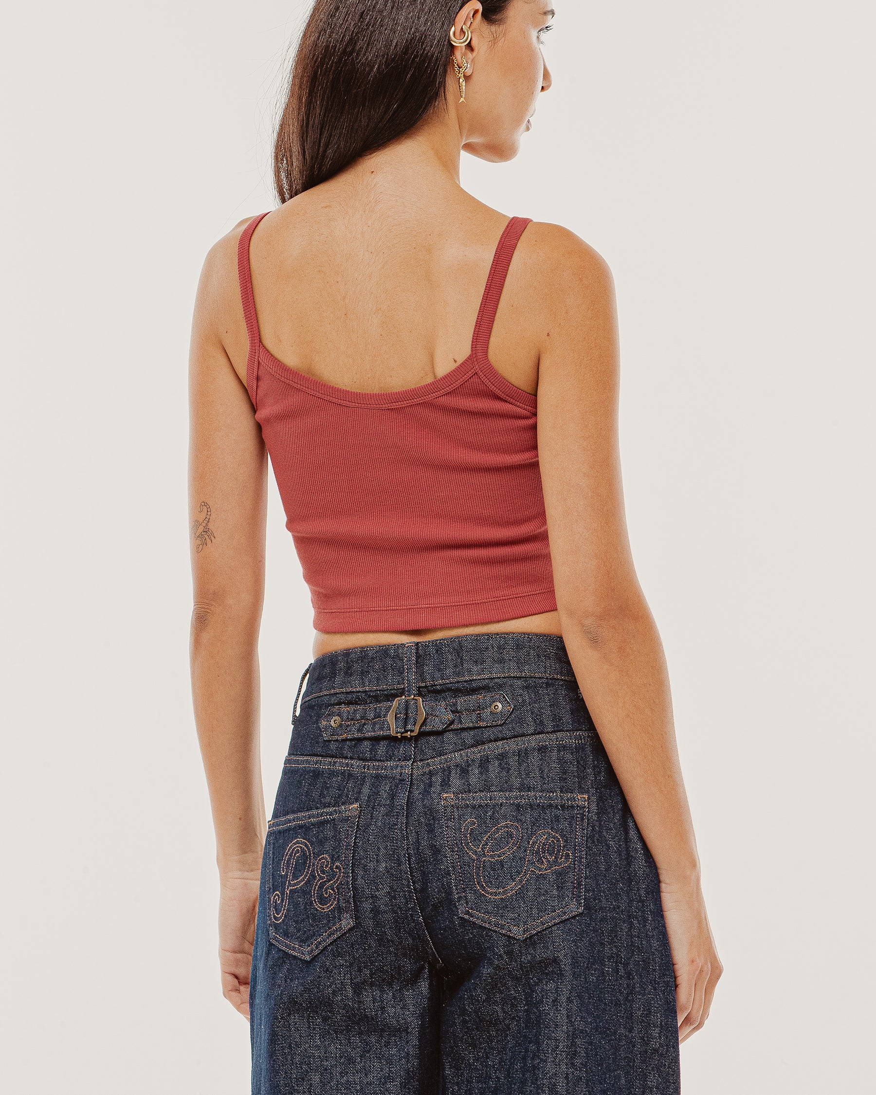 Lexie Lace-Trim Ribbed Cami - Red