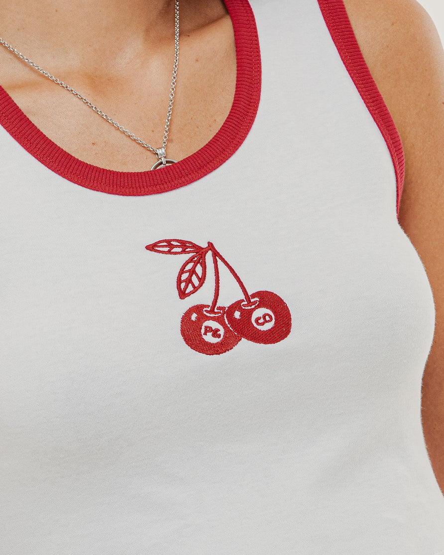 Cherry Ringer Tank - Off White & Red