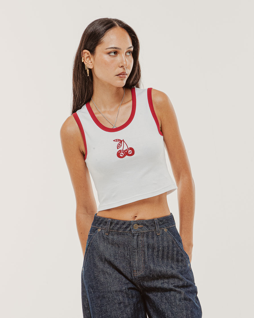 Cherry Ringer Tank - Off White & Red