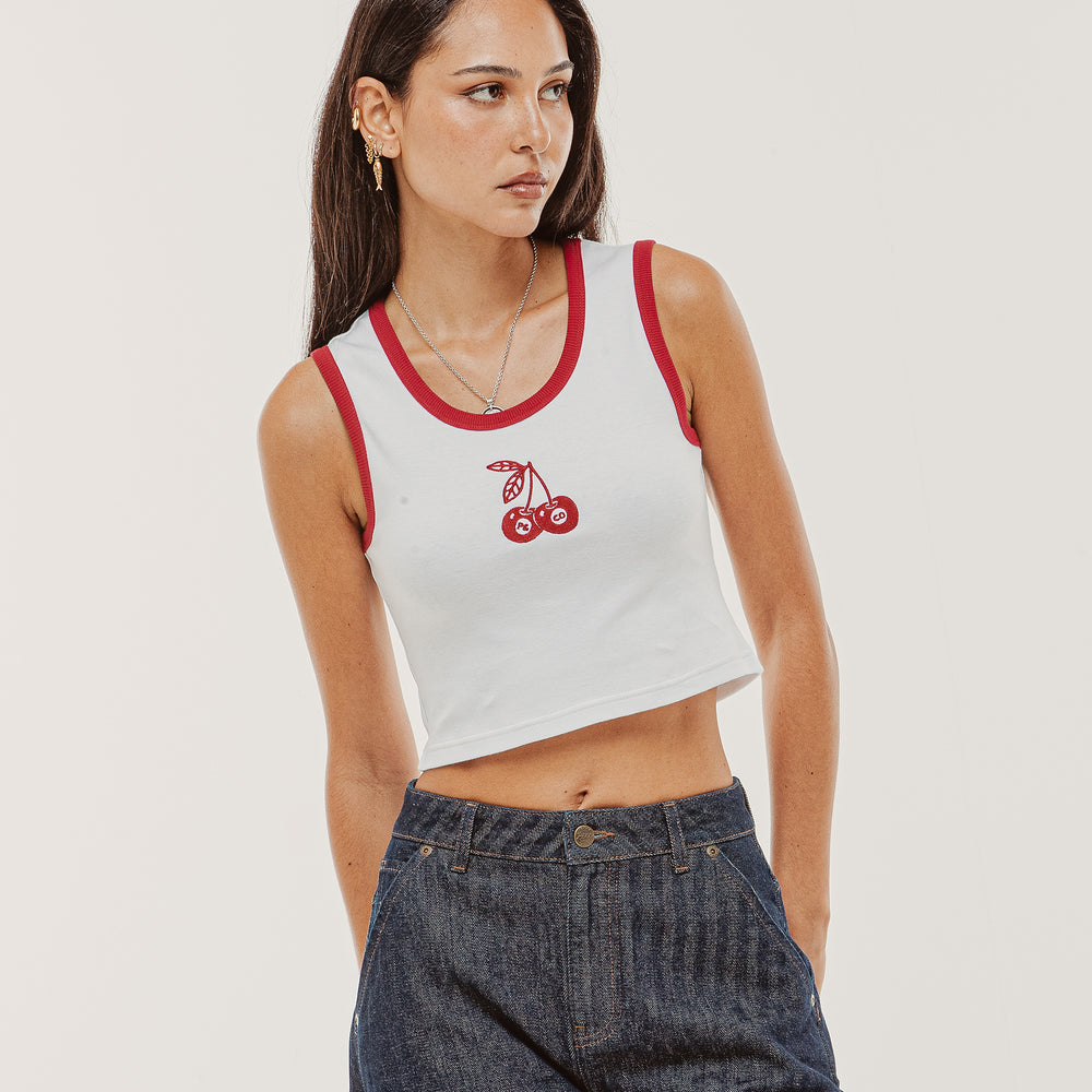Ecru & Red Cherry Ringer Tank | Women's Tops, Vests, Tanks & P&Co - A ...