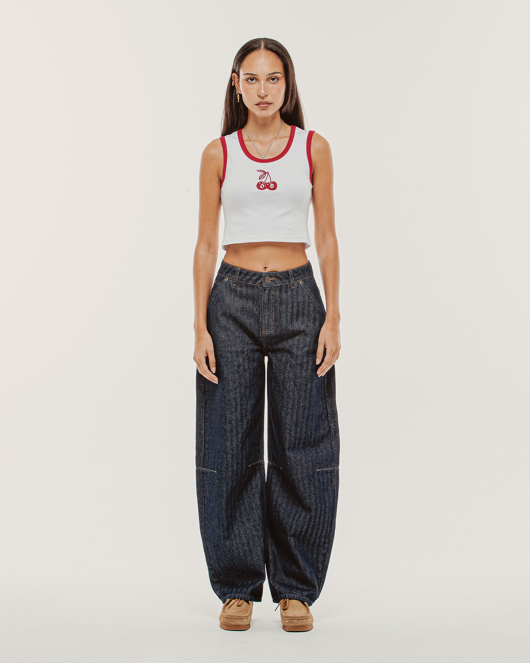 Cherry Ringer Tank - Off White & Red