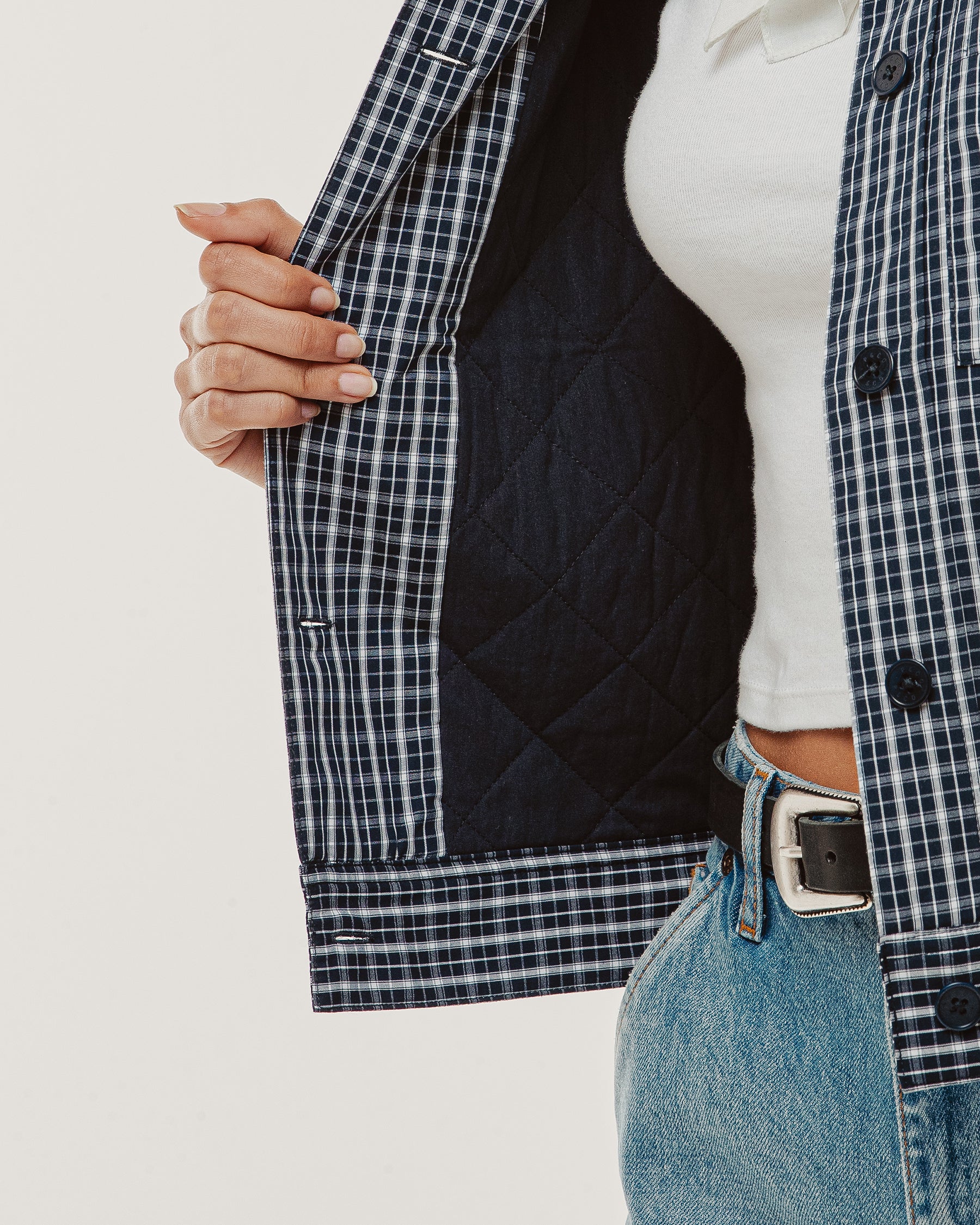 Olivia Quilted Jacket - Navy Plaid
