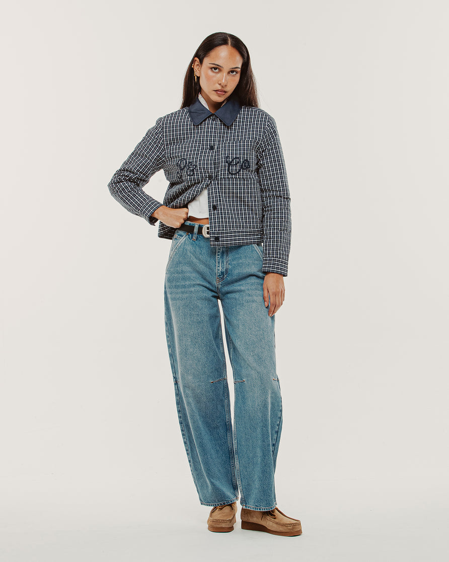 Olivia Quilted Jacket - Navy Plaid