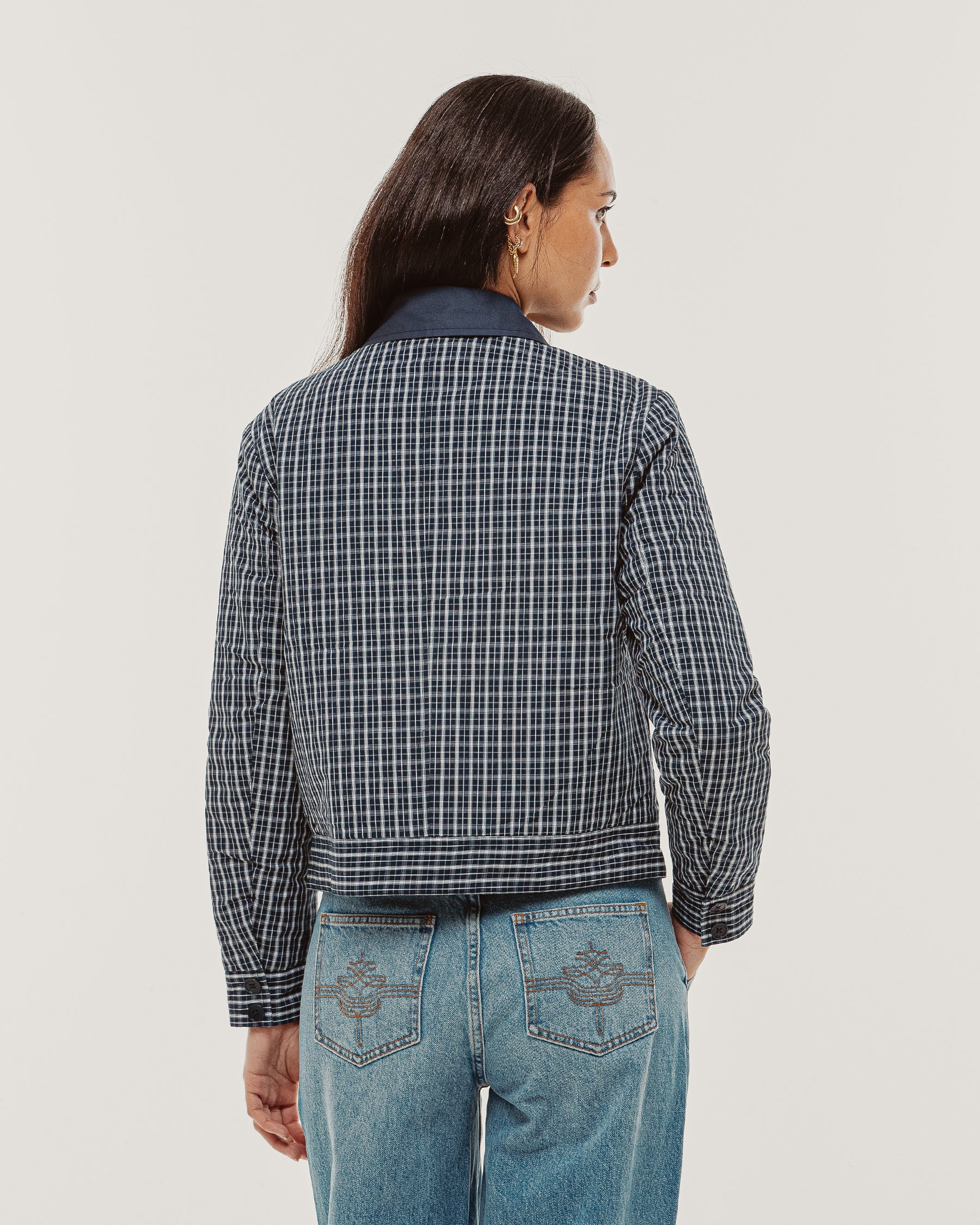 Olivia Quilted Jacket - Navy Plaid