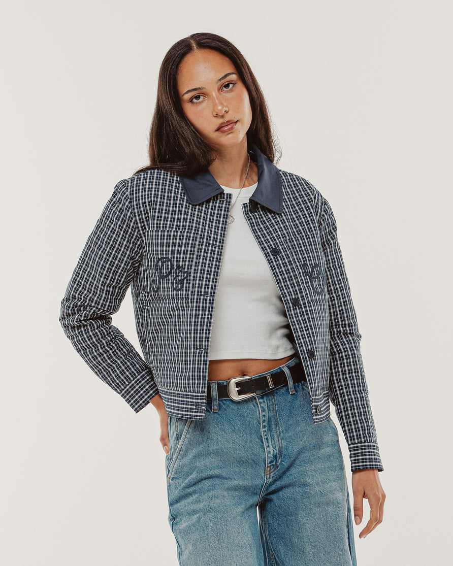 Olivia Quilted Jacket - Navy Plaid