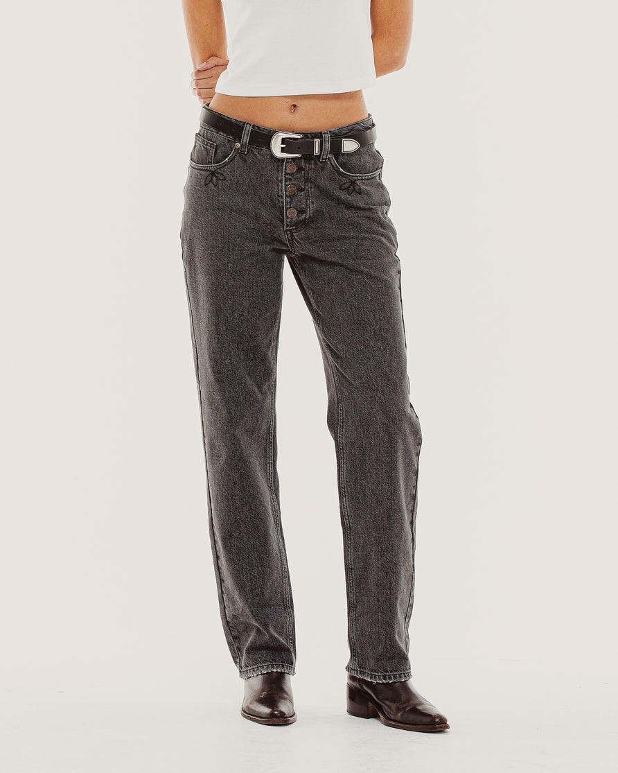 Cindy Slim Straight Leg Jean - Washed Black