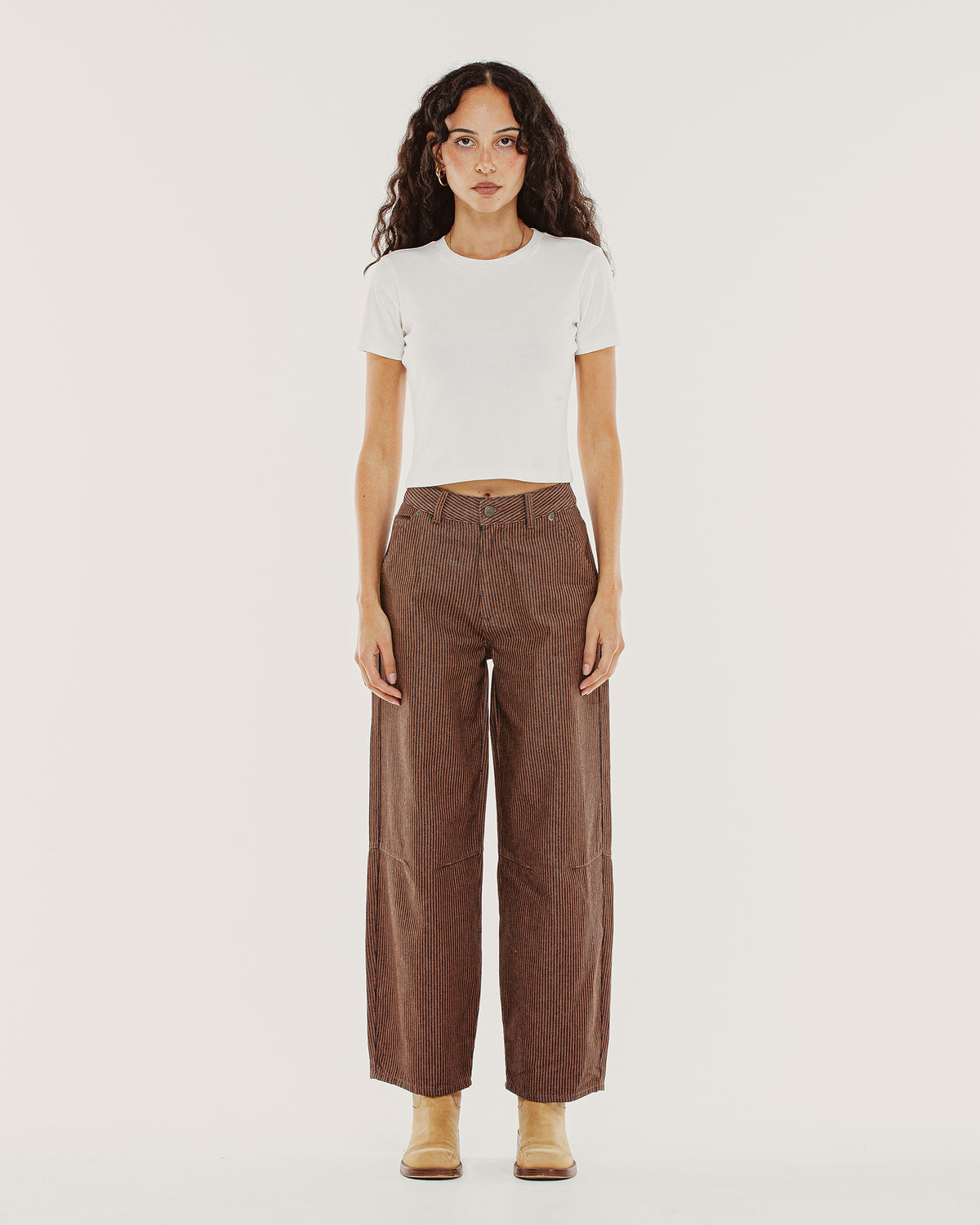 Grace Barrel Leg Jean - Brown Hickory Stripe