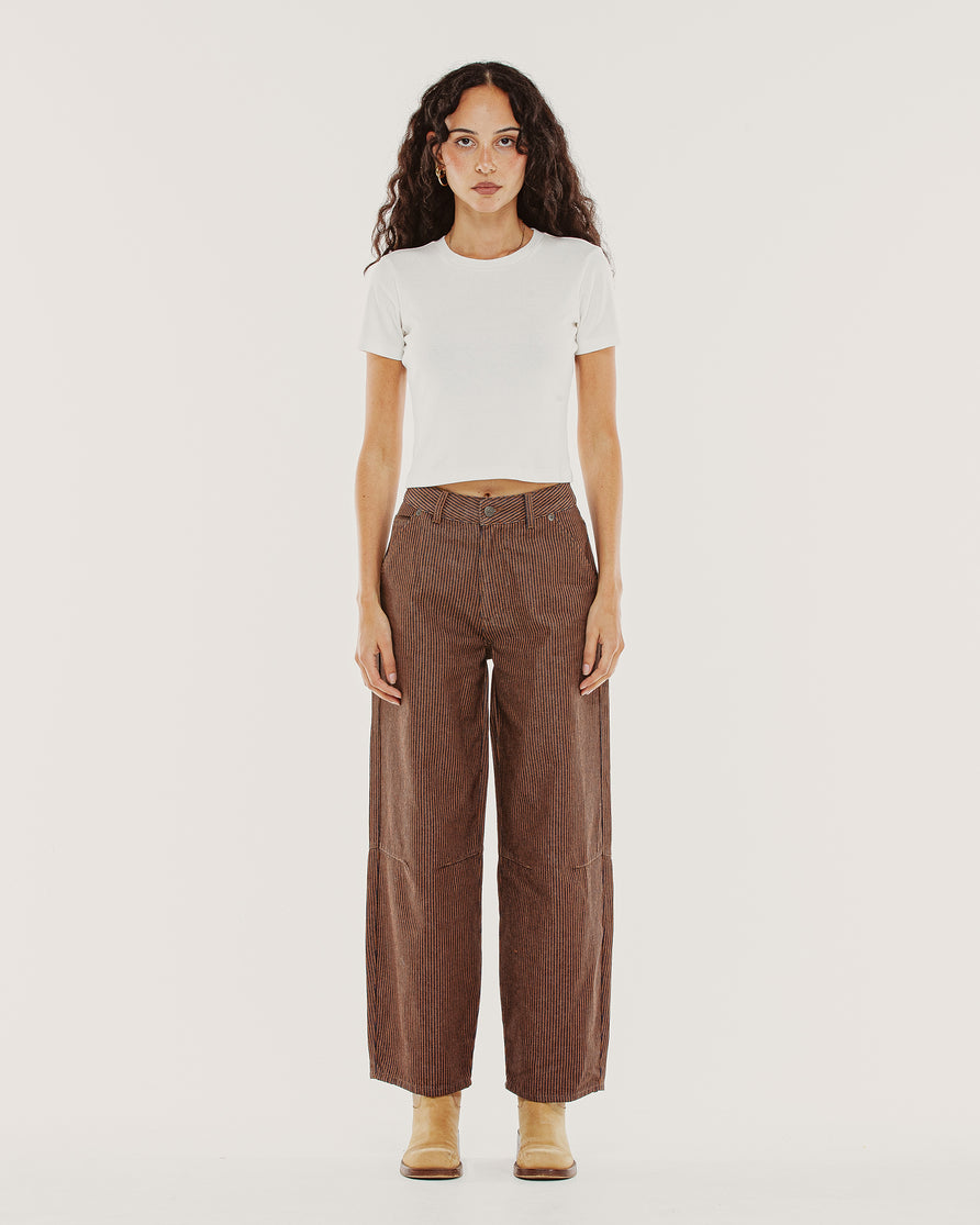 Grace Barrel Leg Jean - Brown Hickory Stripe