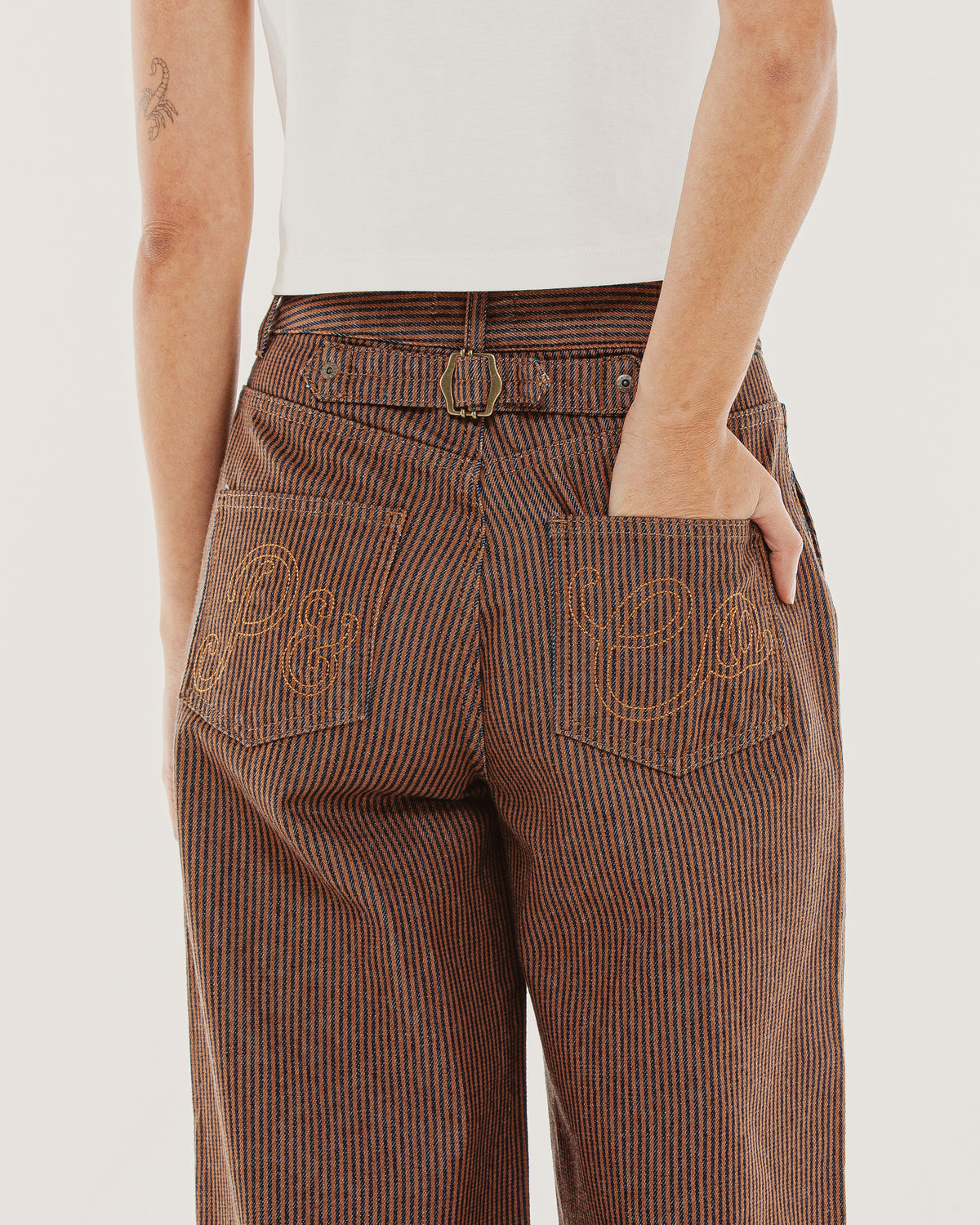 Grace Barrel Leg Jean - Brown Hickory Stripe