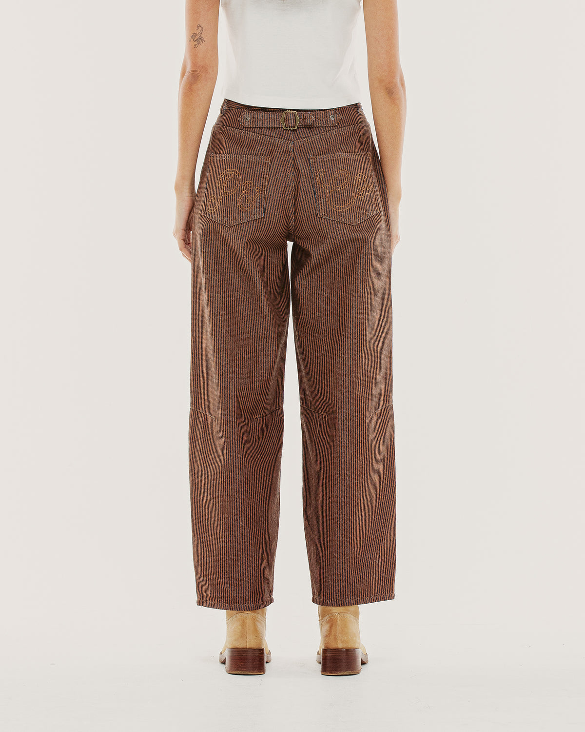 Grace Barrel Leg Jean - Brown Hickory Stripe