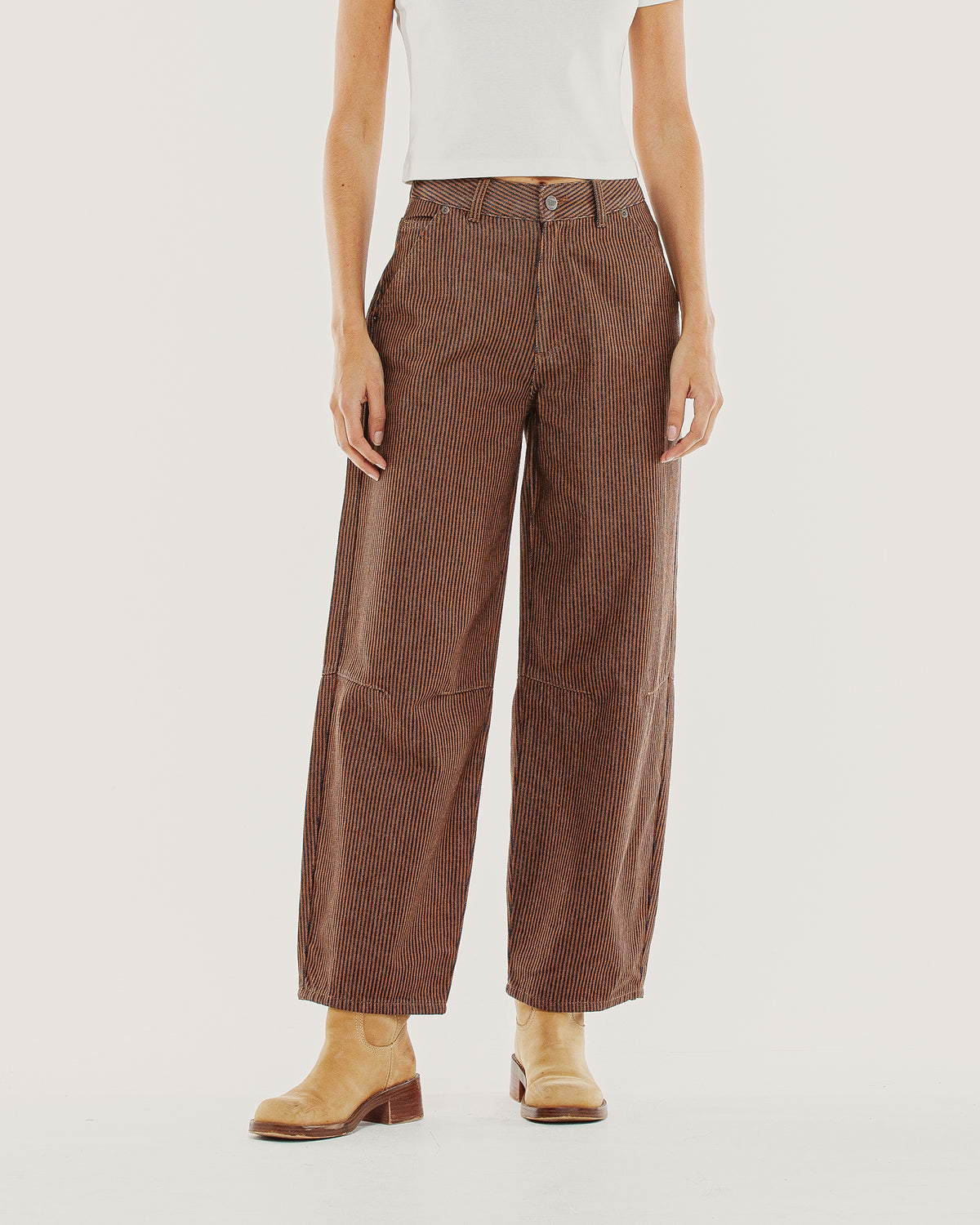 Grace Barrel Leg Jean - Brown Hickory Stripe