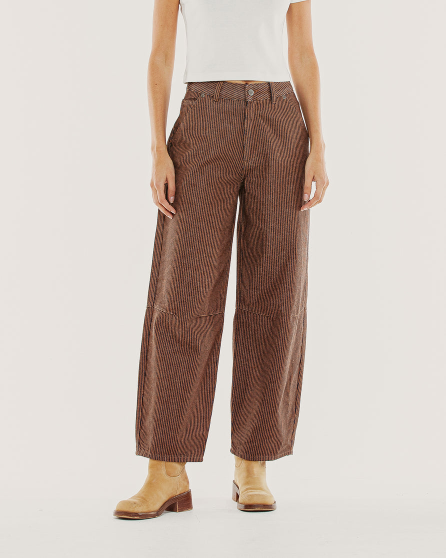 Grace Barrel Leg Jean - Brown Hickory Stripe