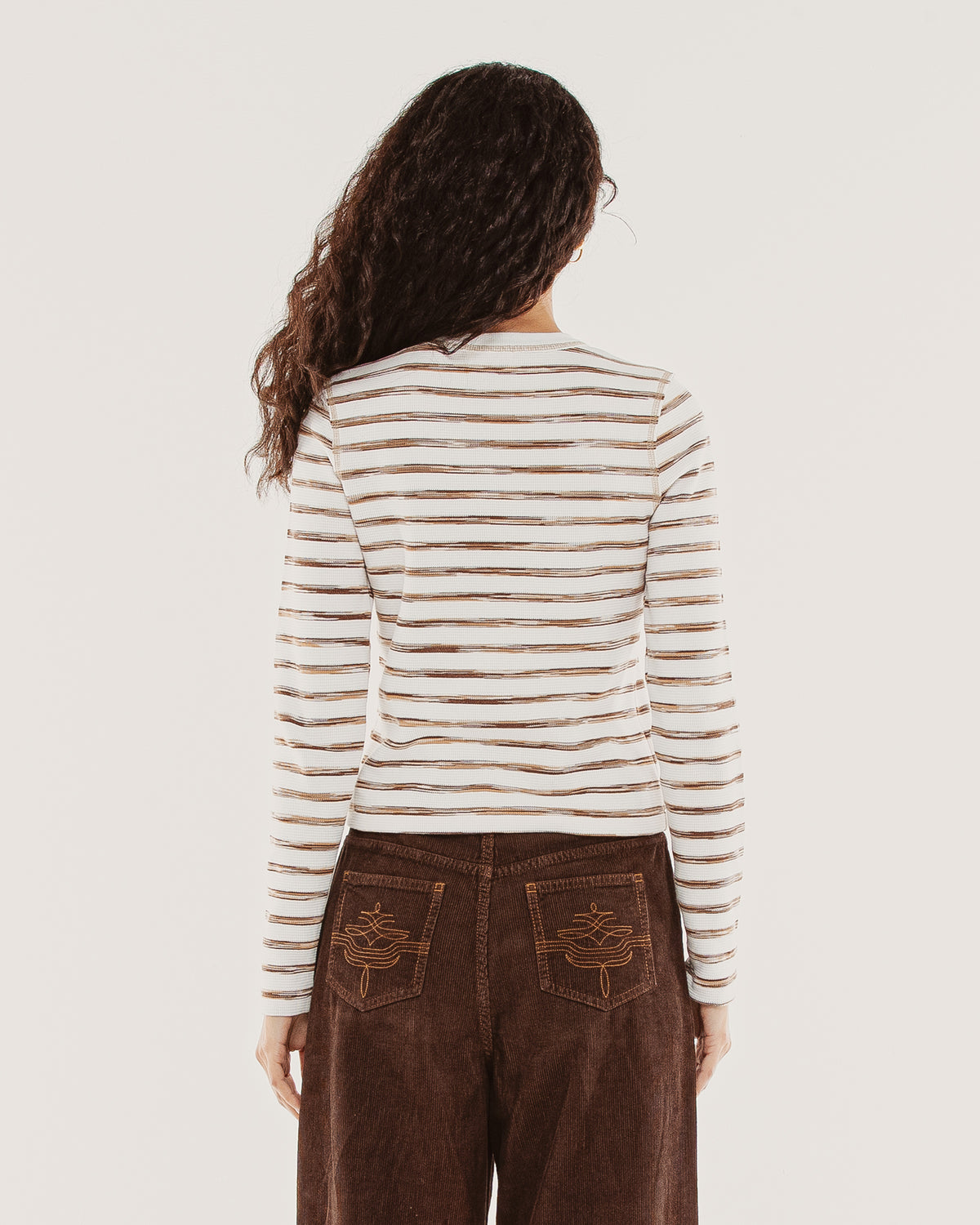 Demi Waffle Longsleeve - Tan Stripe